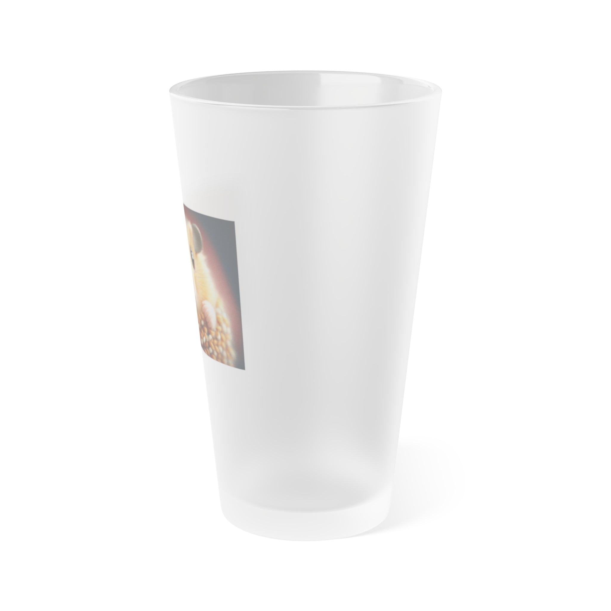 Frosted Pint Glass, 16oz - Animal Knit Arts, Hamster pup