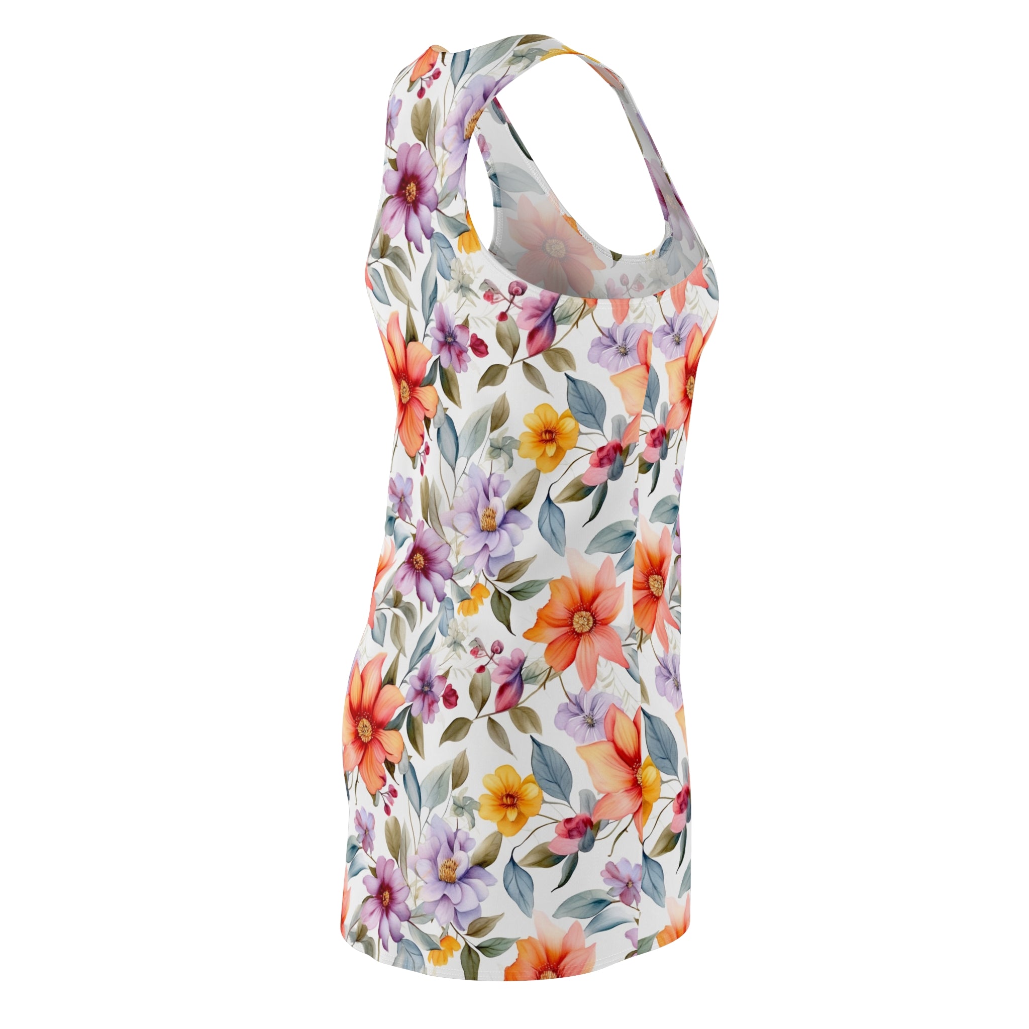 Women's Cut & Sew Racerback Dress (AOP) - Seamless Flower Watercolor Designs 06