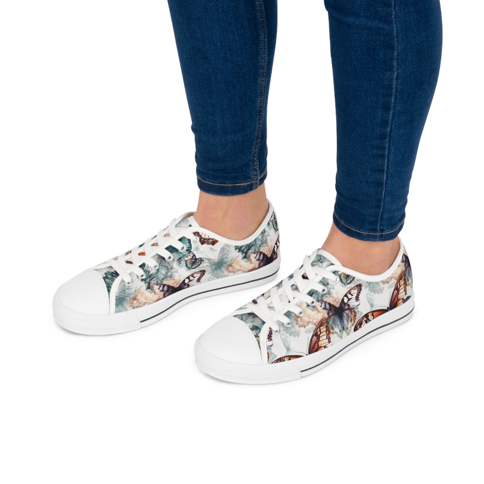 Women's Low Top Sneakers (AOP) - Seamless Butterfly Designs 07