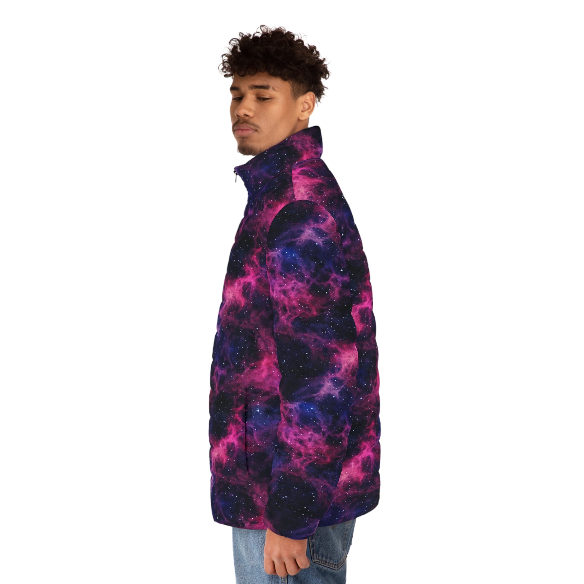 Men's Puffer Jacket (AOP) - Digital Galaxies 02