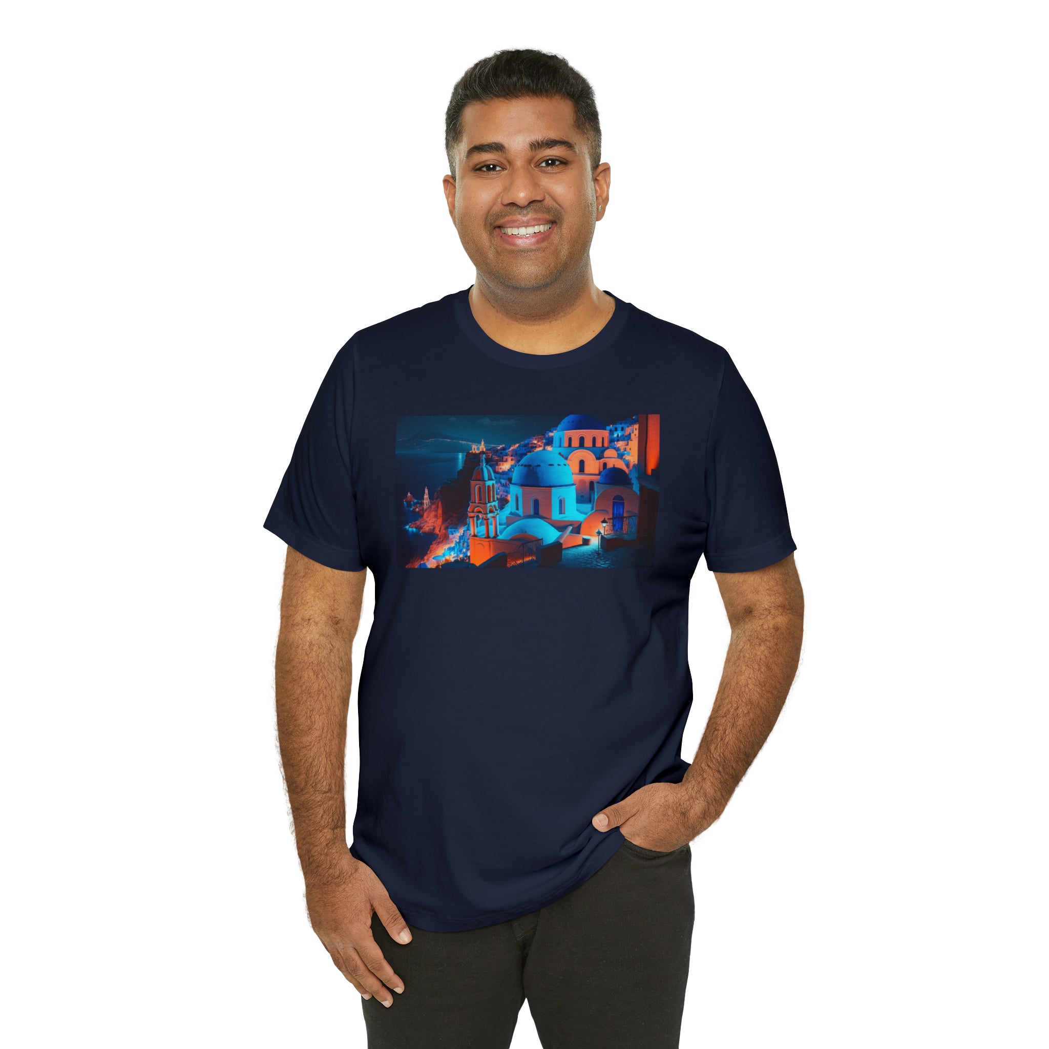 Unisex Jersey Short Sleeve Tee - Oia Blue Domes, Greece