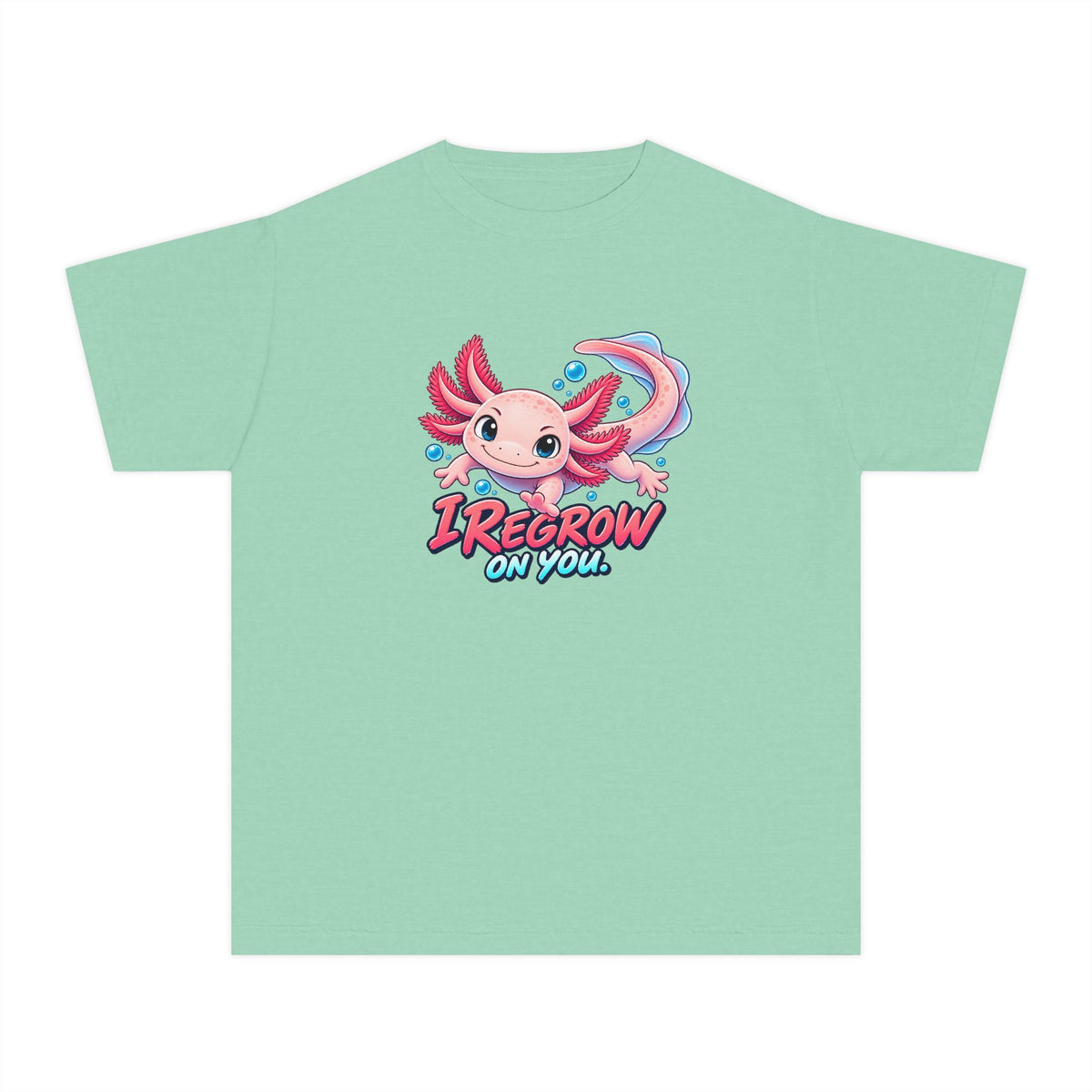 Axolotl, a Science design, on a youth midweight cotton tee