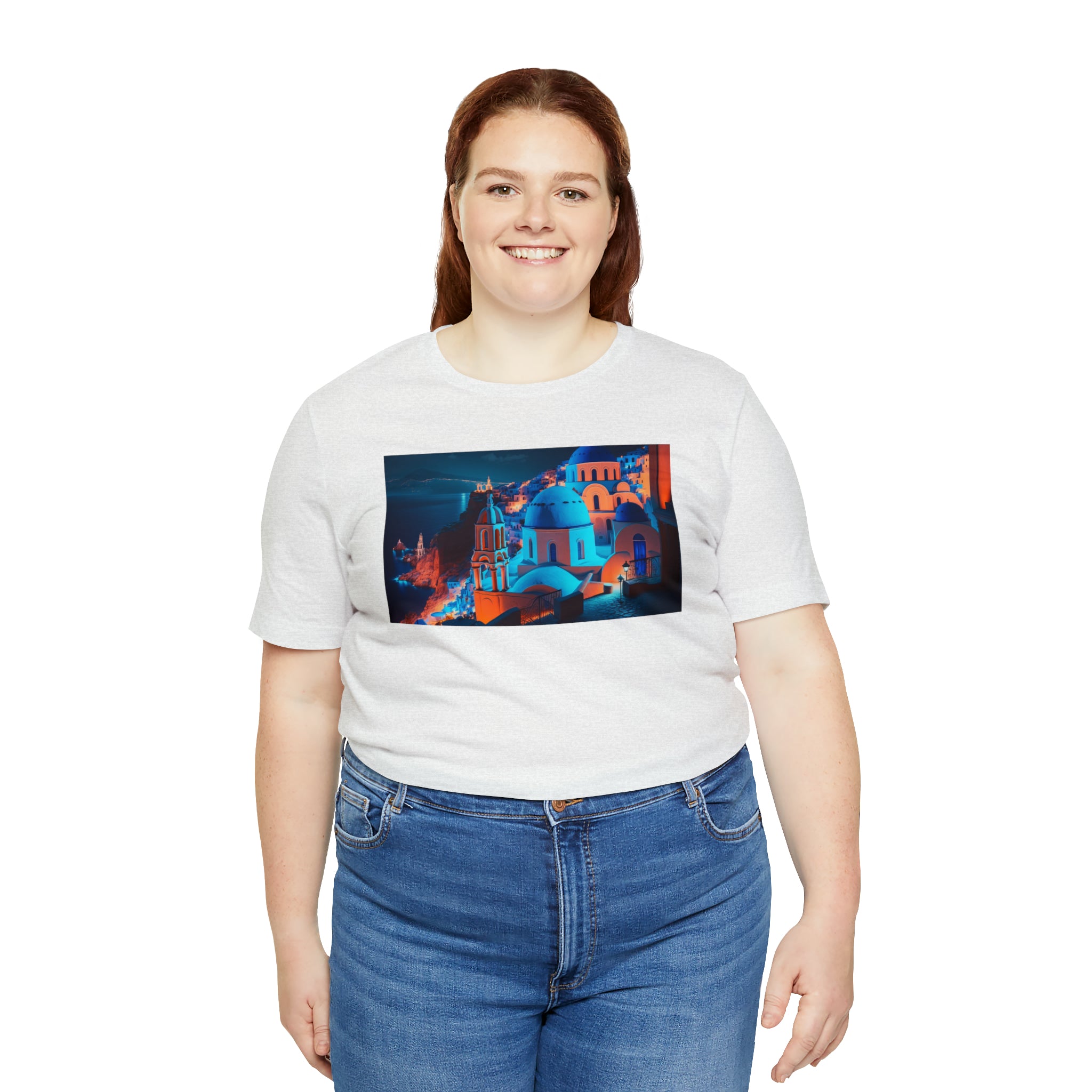 Unisex Jersey Short Sleeve Tee - Oia Blue Domes, Greece