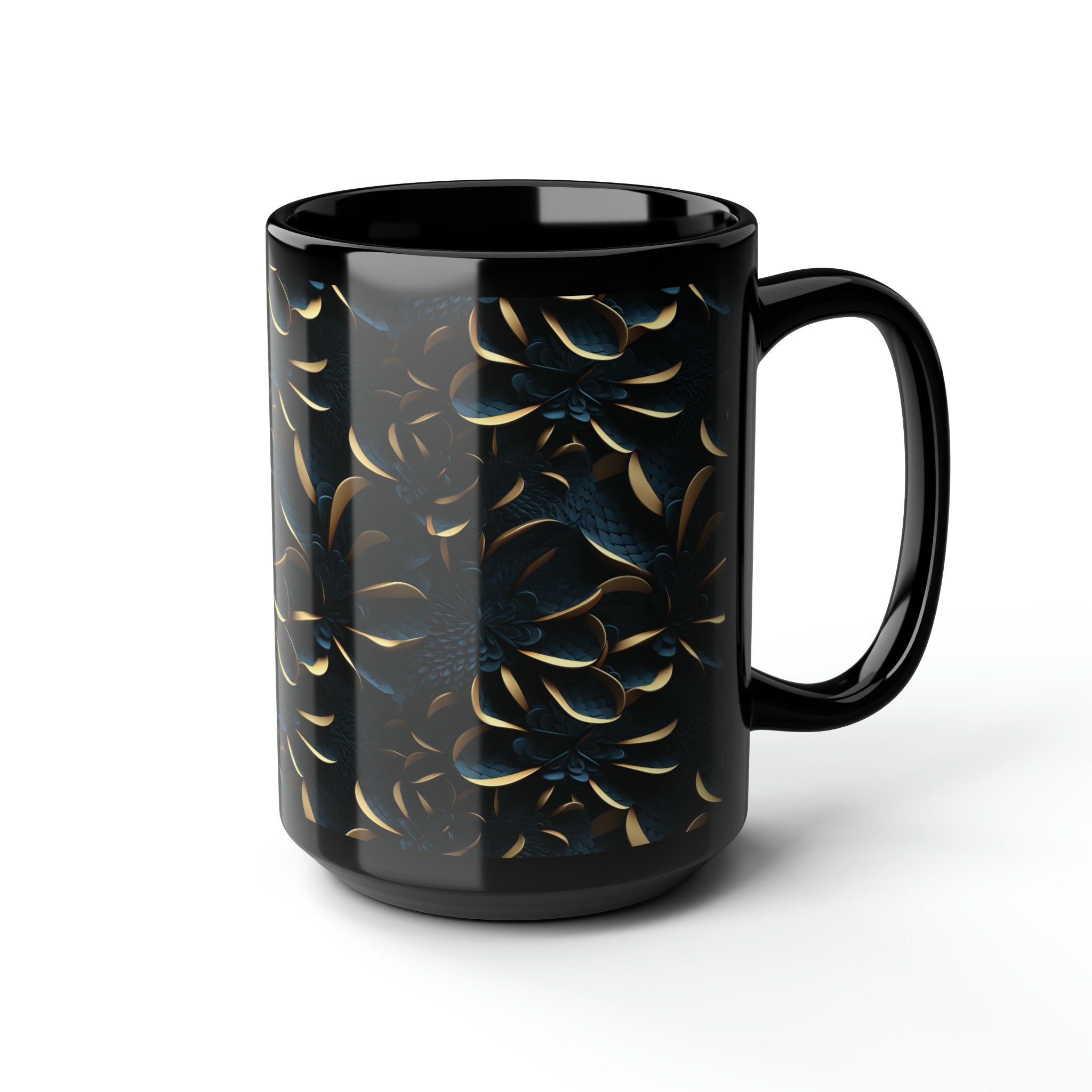 Black Mug, 15oz (AOP) - 3D Art Designs 01