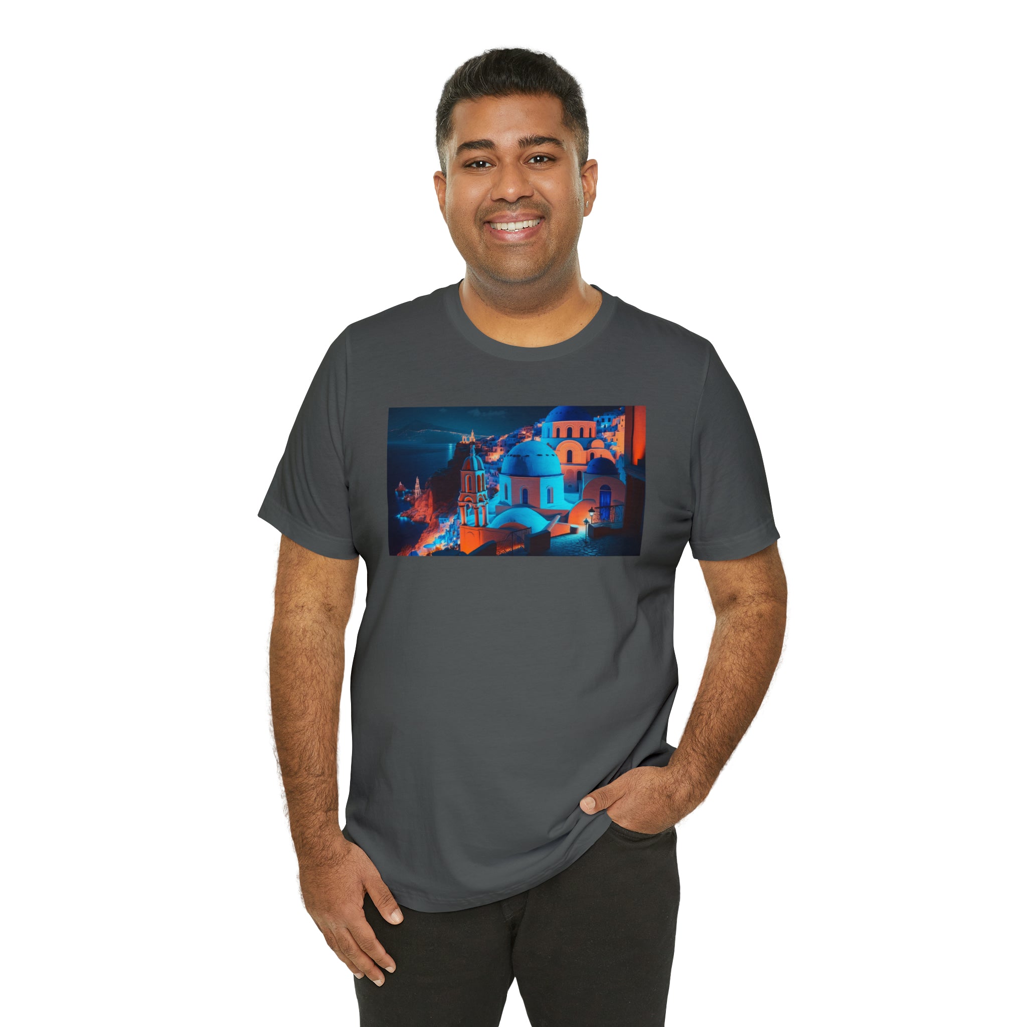 Unisex Jersey Short Sleeve Tee - Oia Blue Domes, Greece