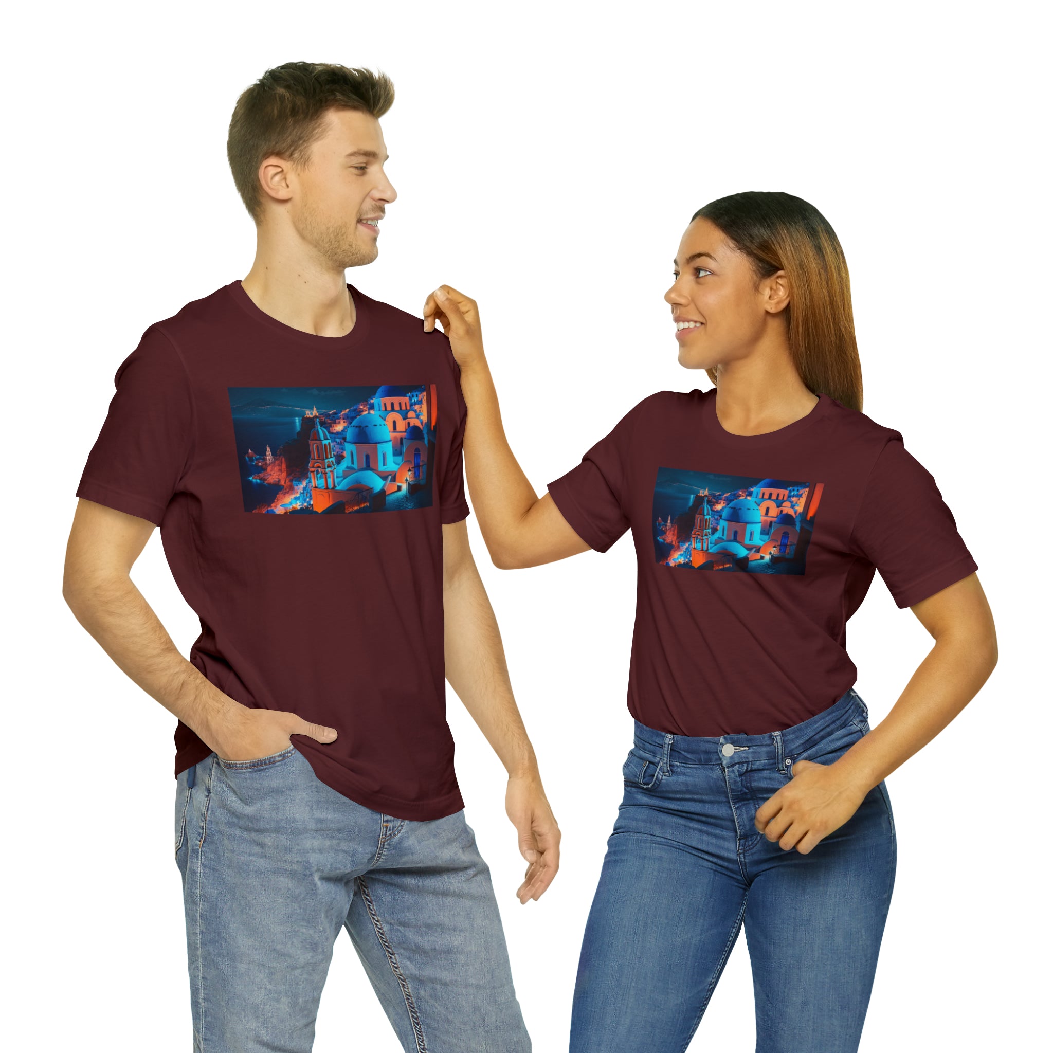 Unisex Jersey Short Sleeve Tee - Oia Blue Domes, Greece