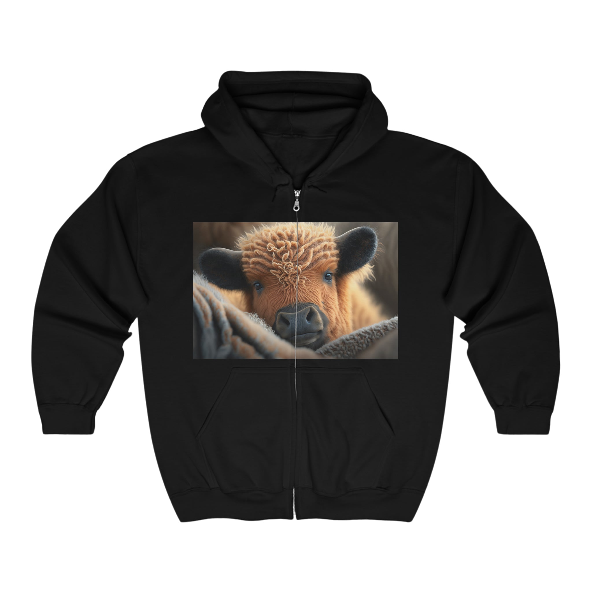 Unisex Heavy Blend™ Full Zip Hooded Sweatshirt - Baby Animals - Bison