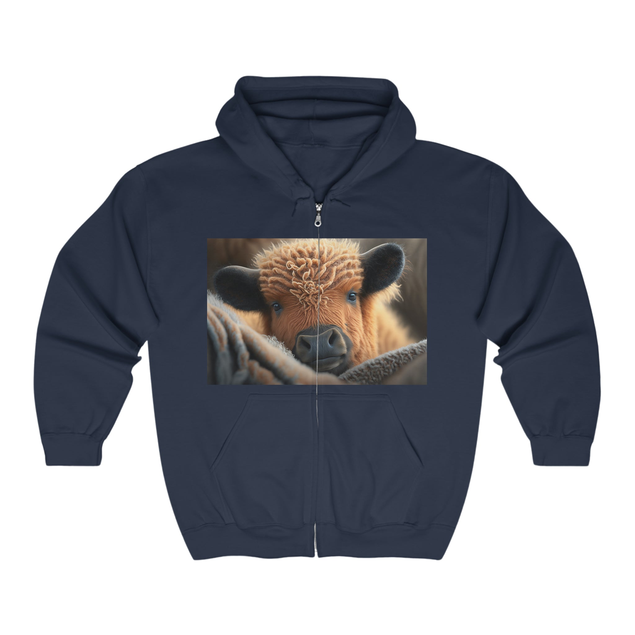 Unisex Heavy Blend™ Full Zip Hooded Sweatshirt - Baby Animals - Bison