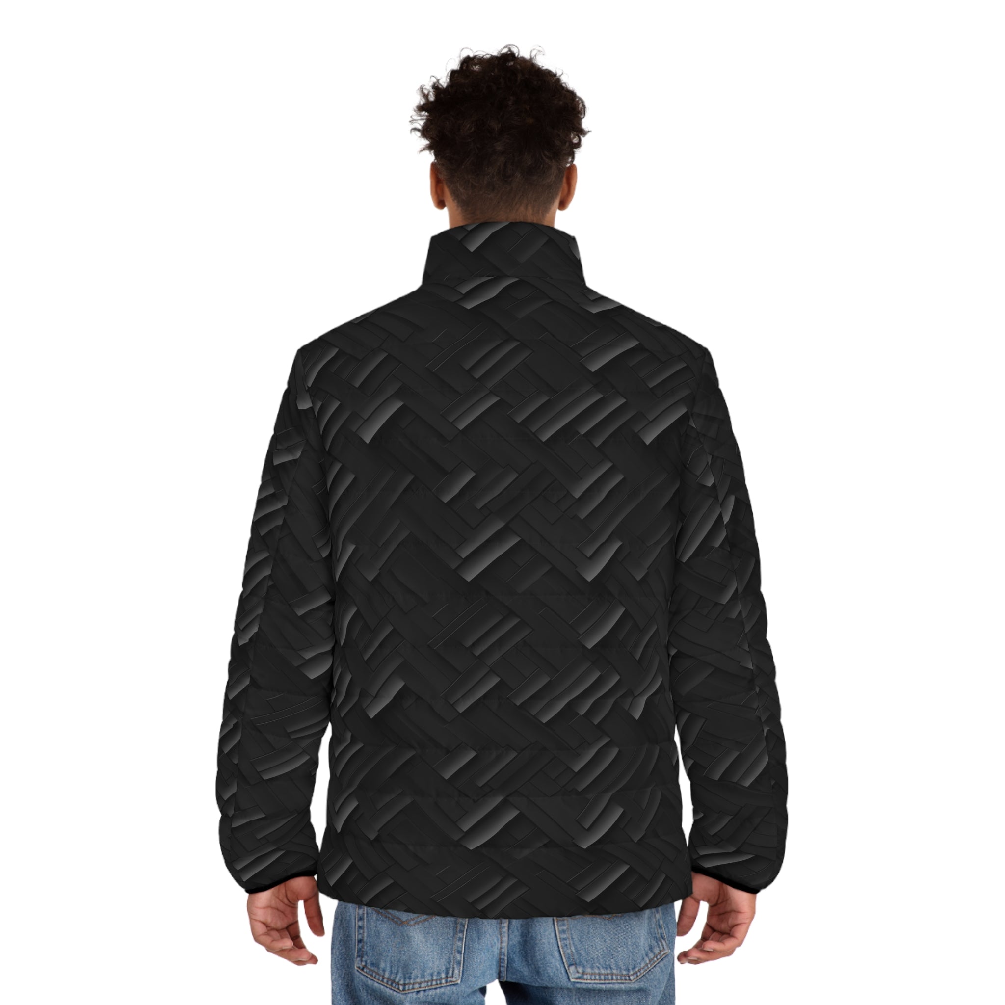 Men's Puffer Jacket (AOP) - Black Noir Designs 07