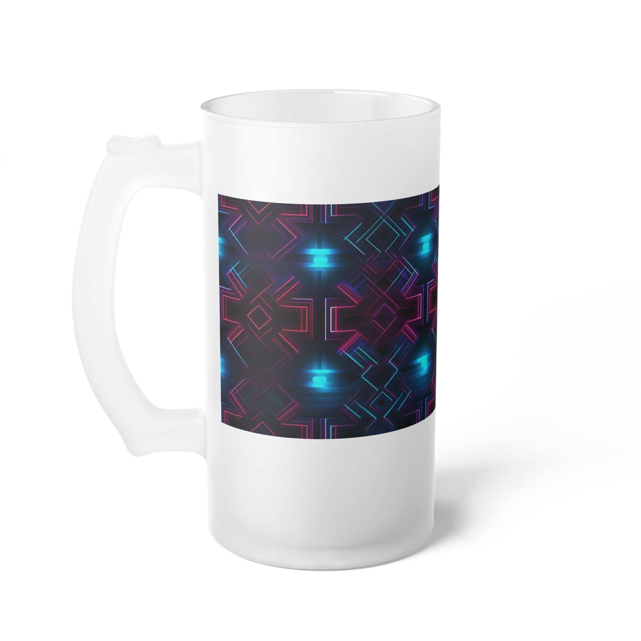 Frosted Glass Beer Mug (AOP) - Seamless Futuristic Designs 01