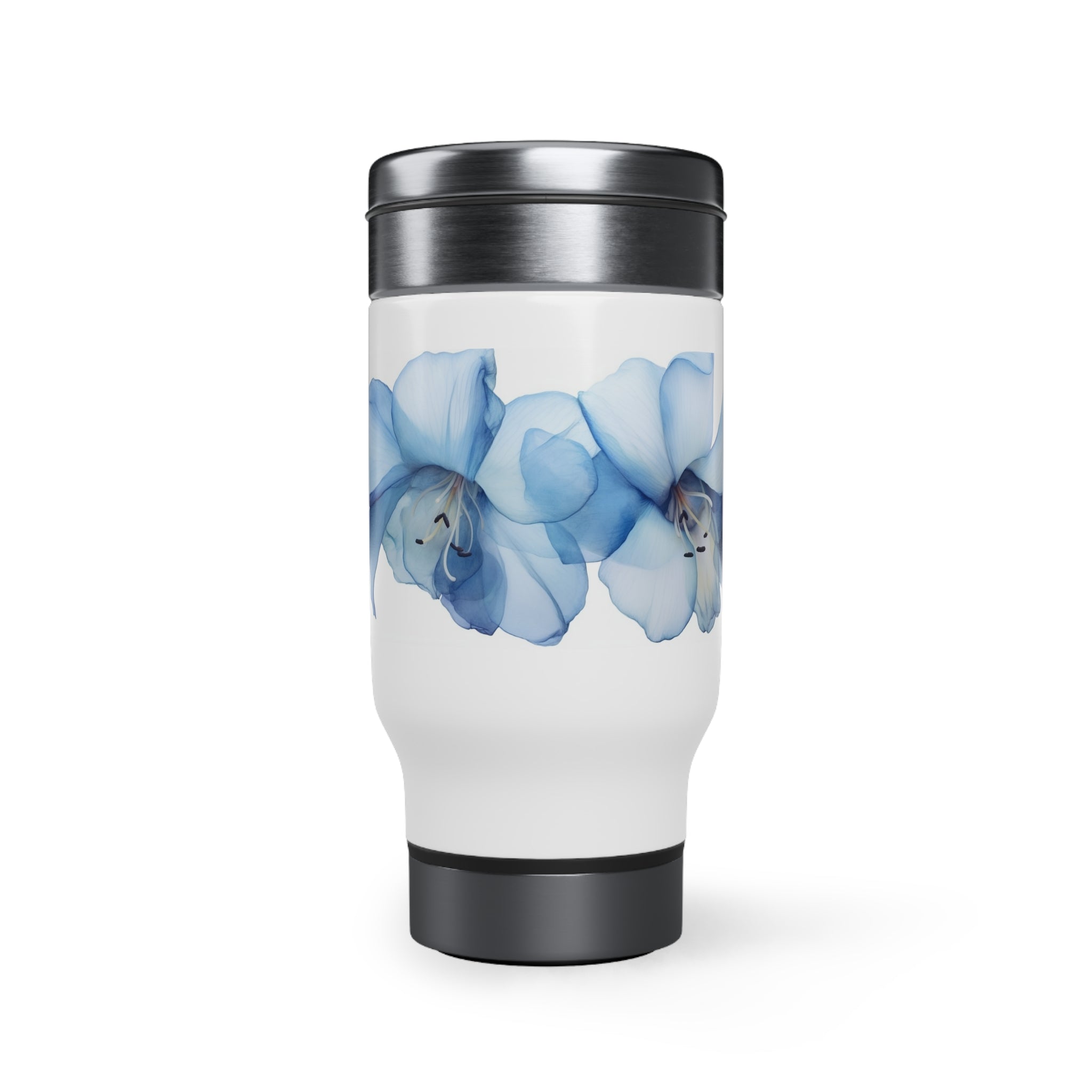 Stainless Steel Travel Mug with Handle, 14oz - Blue Calle Lily, Watercolor