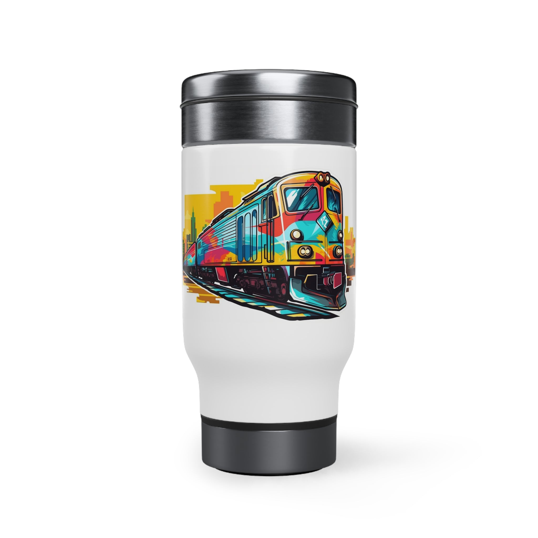 Stainless Steel Travel Mug with Handle, 14oz - Pop Art, Train