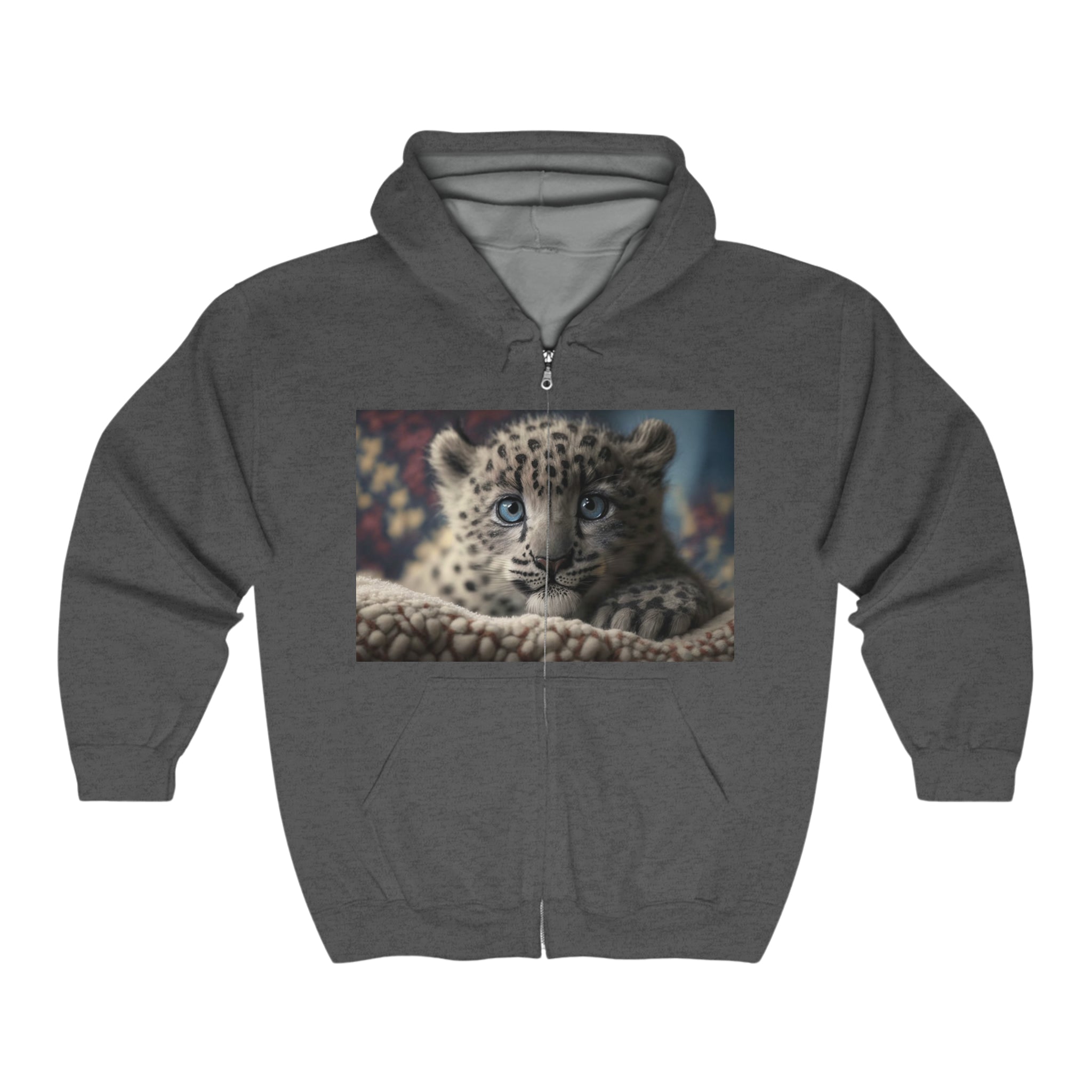 Unisex Heavy Blend™ Full Zip Hooded Sweatshirt - Baby Animals - Snow Leopard