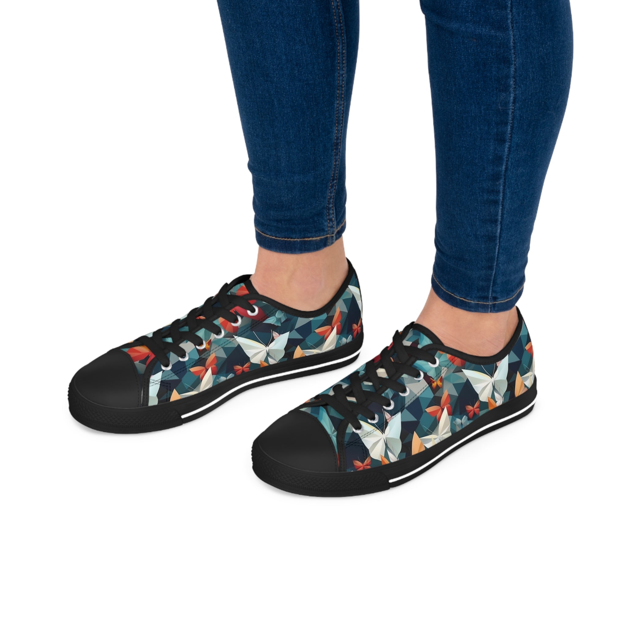 Women's Low Top Sneakers (AOP) - Seamless Butterfly Designs 09
