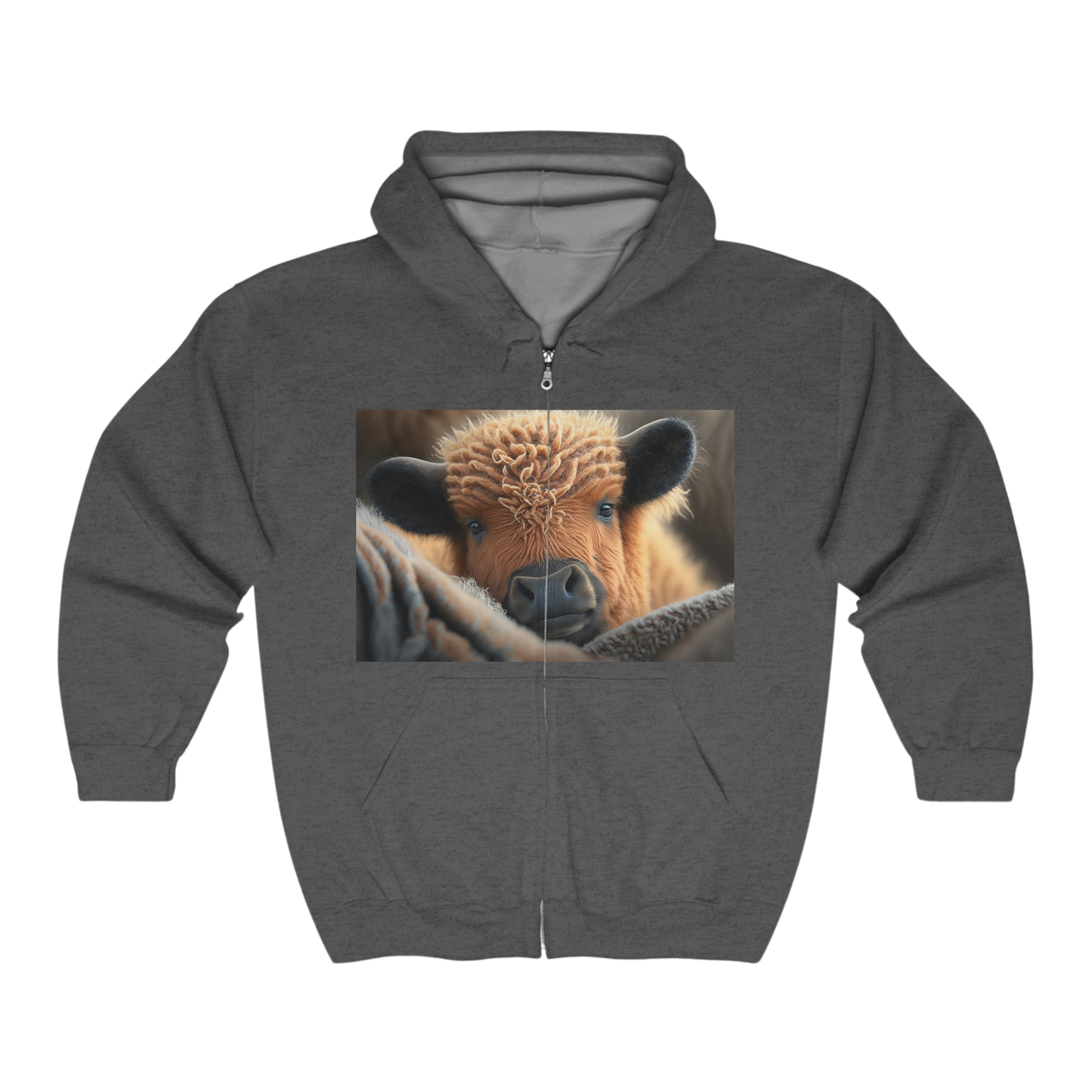 Unisex Heavy Blend™ Full Zip Hooded Sweatshirt - Baby Animals - Bison