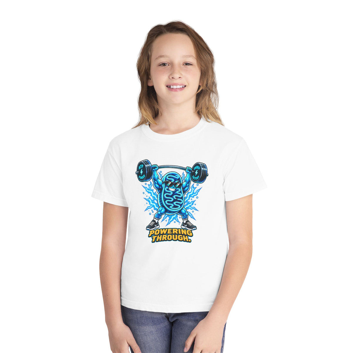 Mitochondria Powerhouse, a Science design, on a youth midweight cotton tee