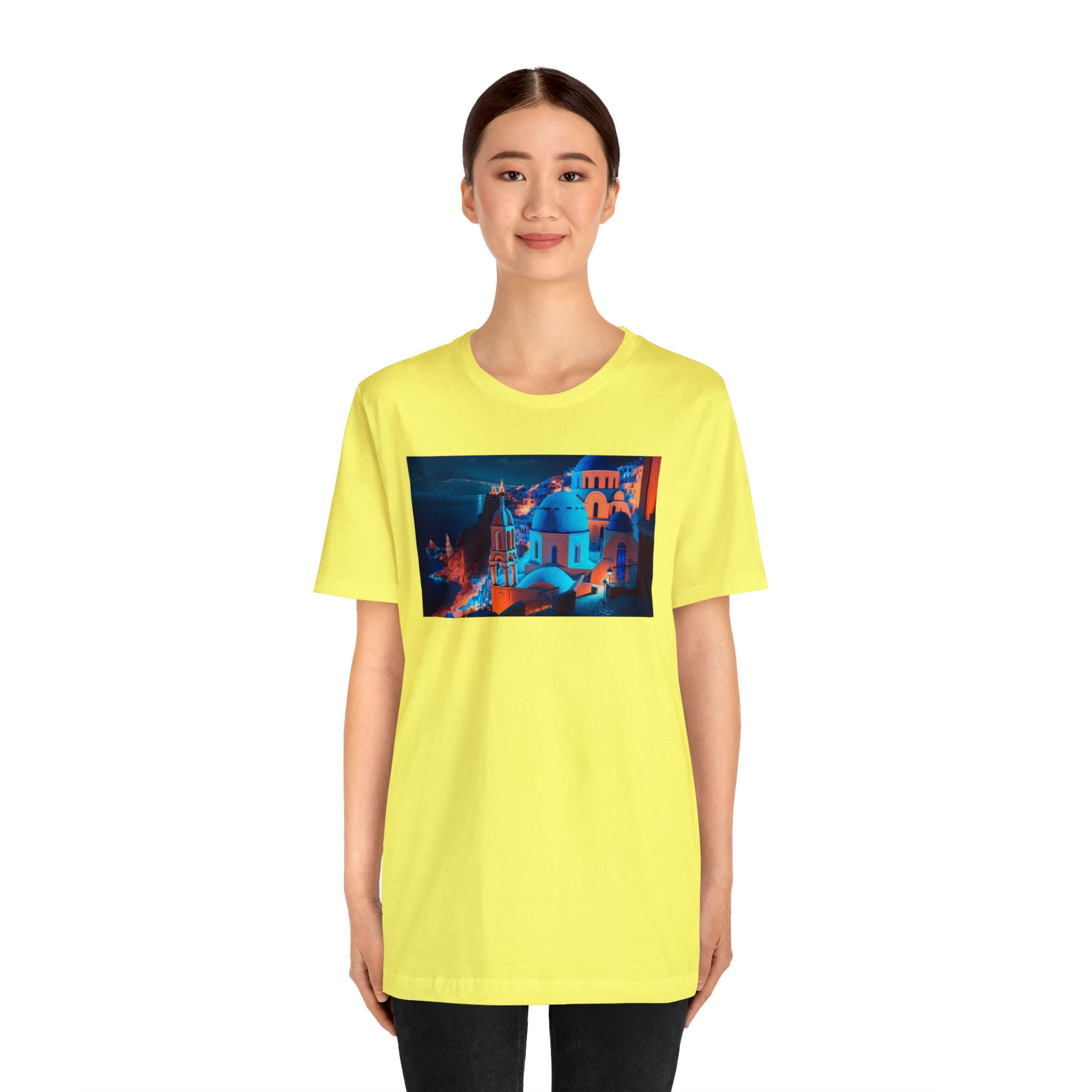 Unisex Jersey Short Sleeve Tee - Oia Blue Domes, Greece