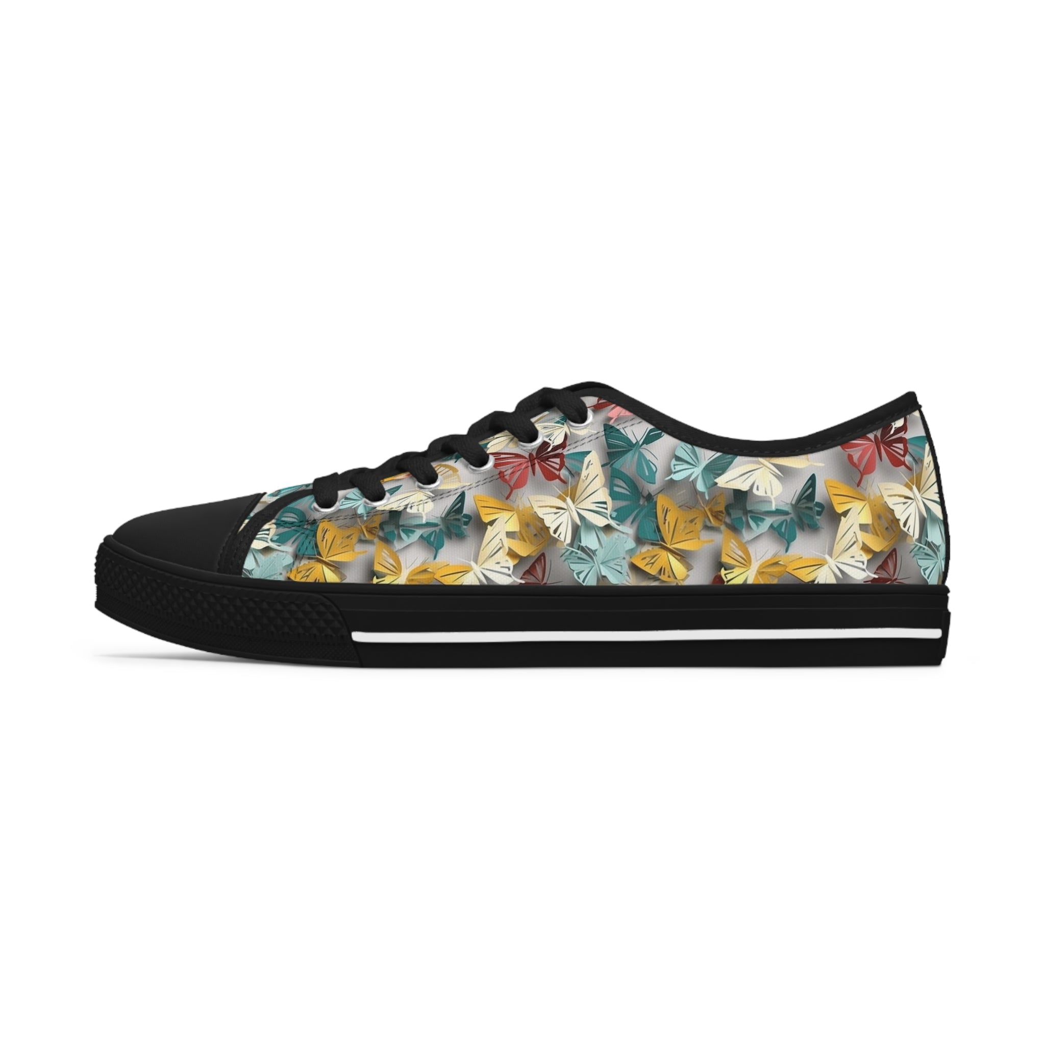 Women's Low Top Sneakers (AOP) - Seamless Butterfly Designs 02