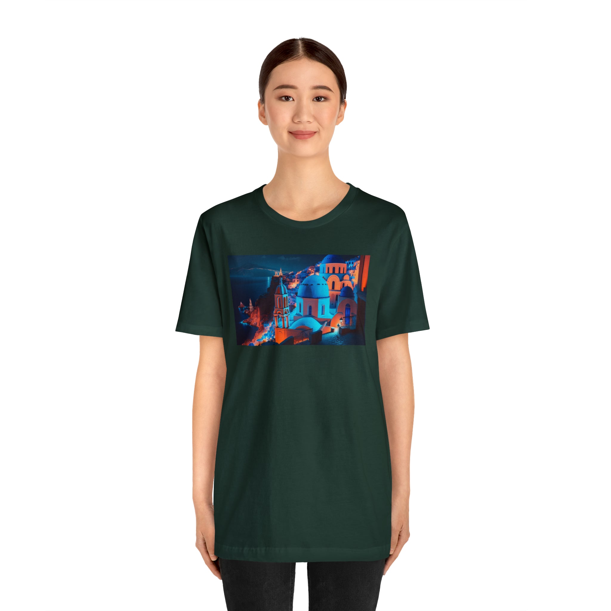 Unisex Jersey Short Sleeve Tee - Oia Blue Domes, Greece