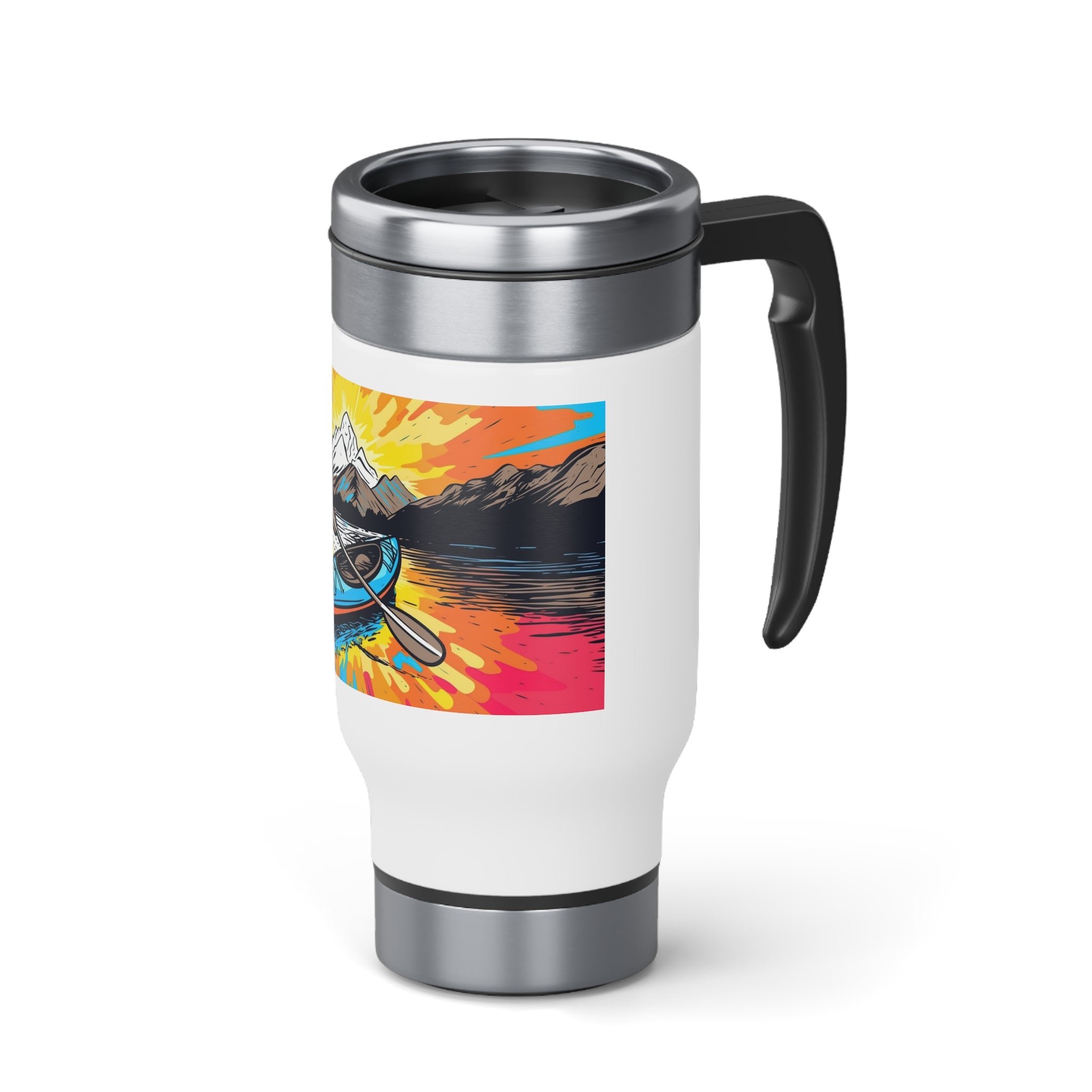 Stainless Steel Travel Mug with Handle, 14oz - Pop Art, Kayak