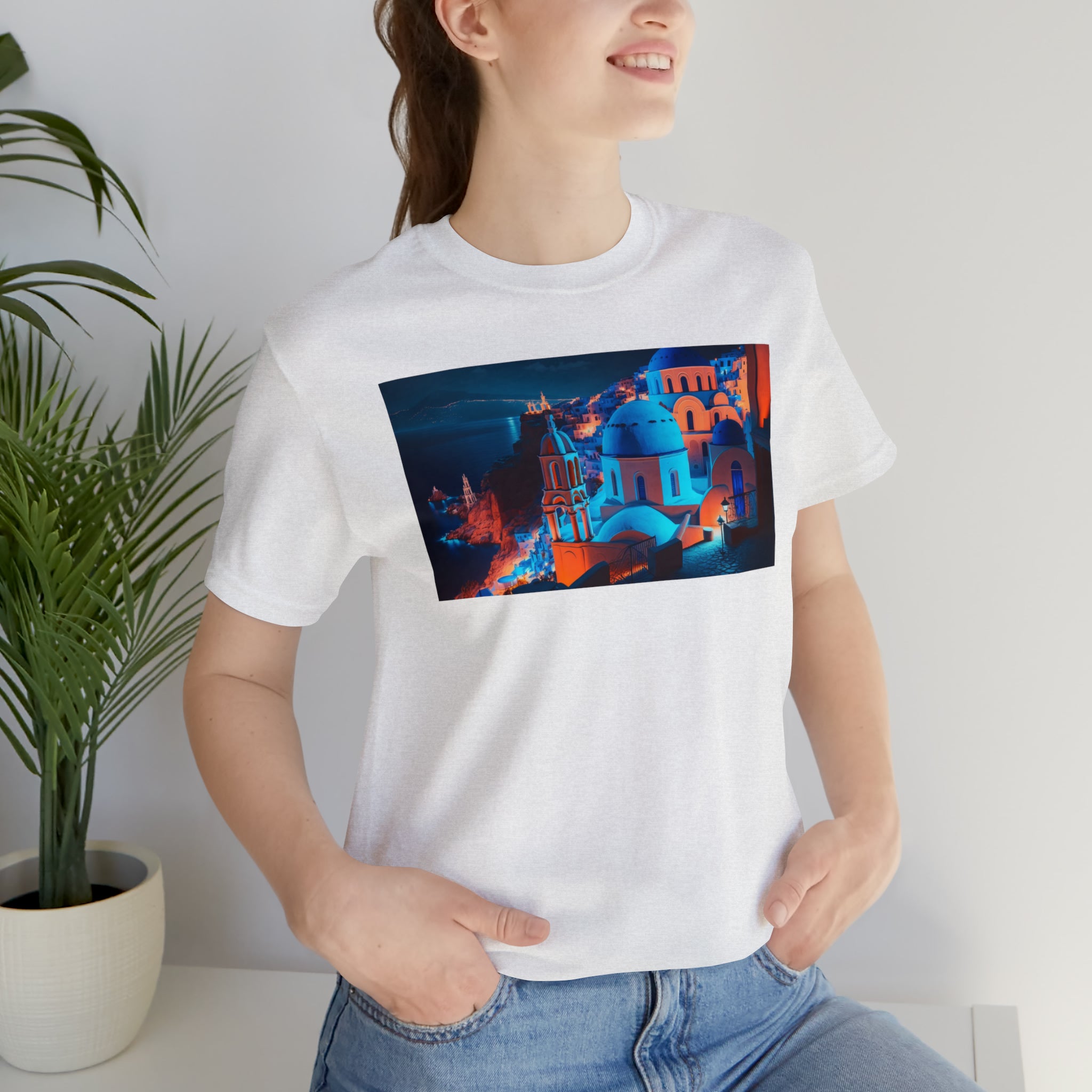 Unisex Jersey Short Sleeve Tee - Oia Blue Domes, Greece