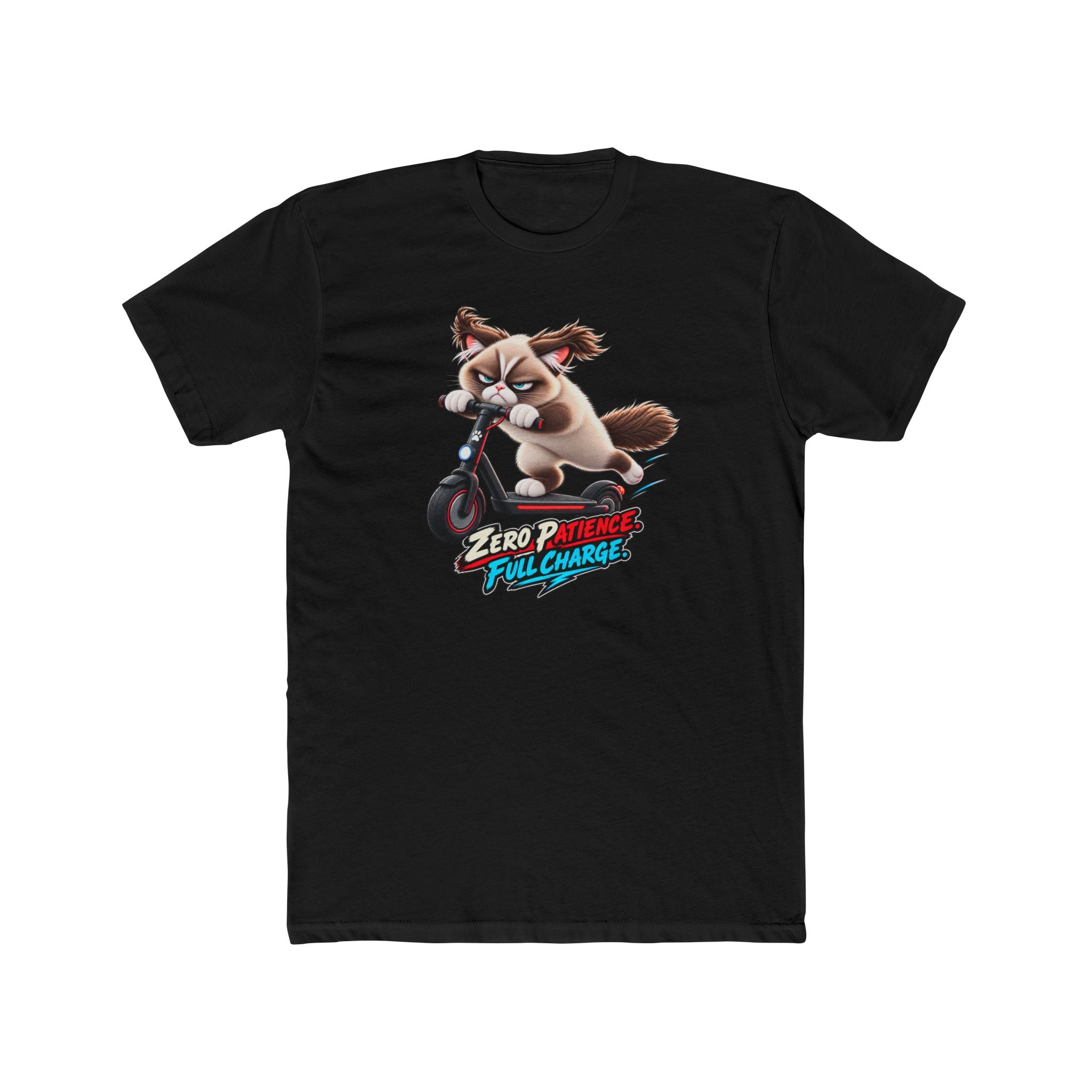 Men's Cotton Crew Tee - Grumpy Cats Collection - Zero Patience, Full Charge