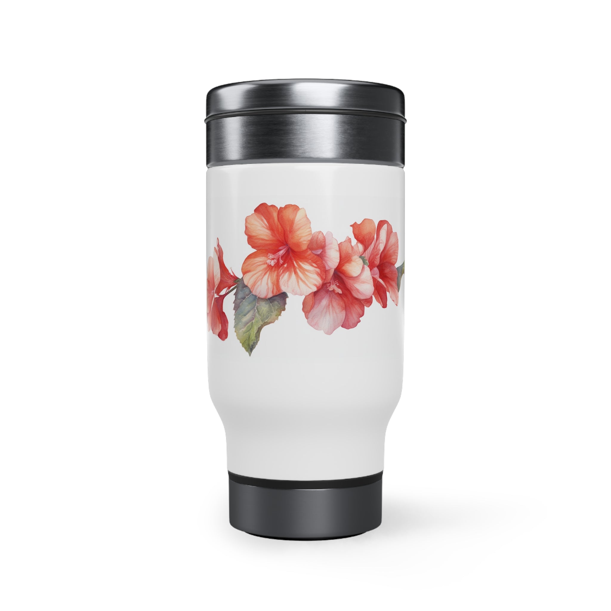 Stainless Steel Travel Mug with Handle, 14oz - Begonia, Watercolor