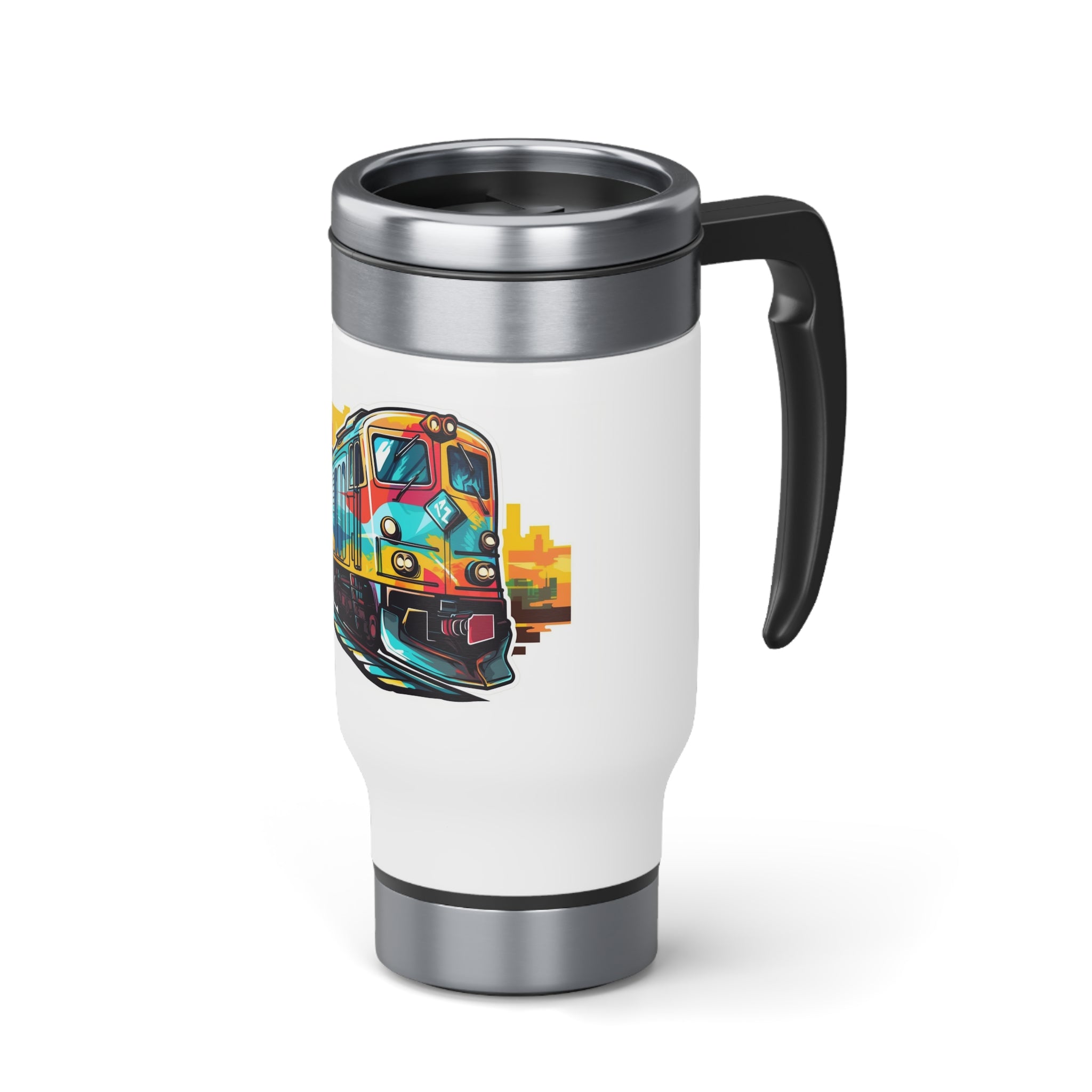Stainless Steel Travel Mug with Handle, 14oz - Pop Art, Train