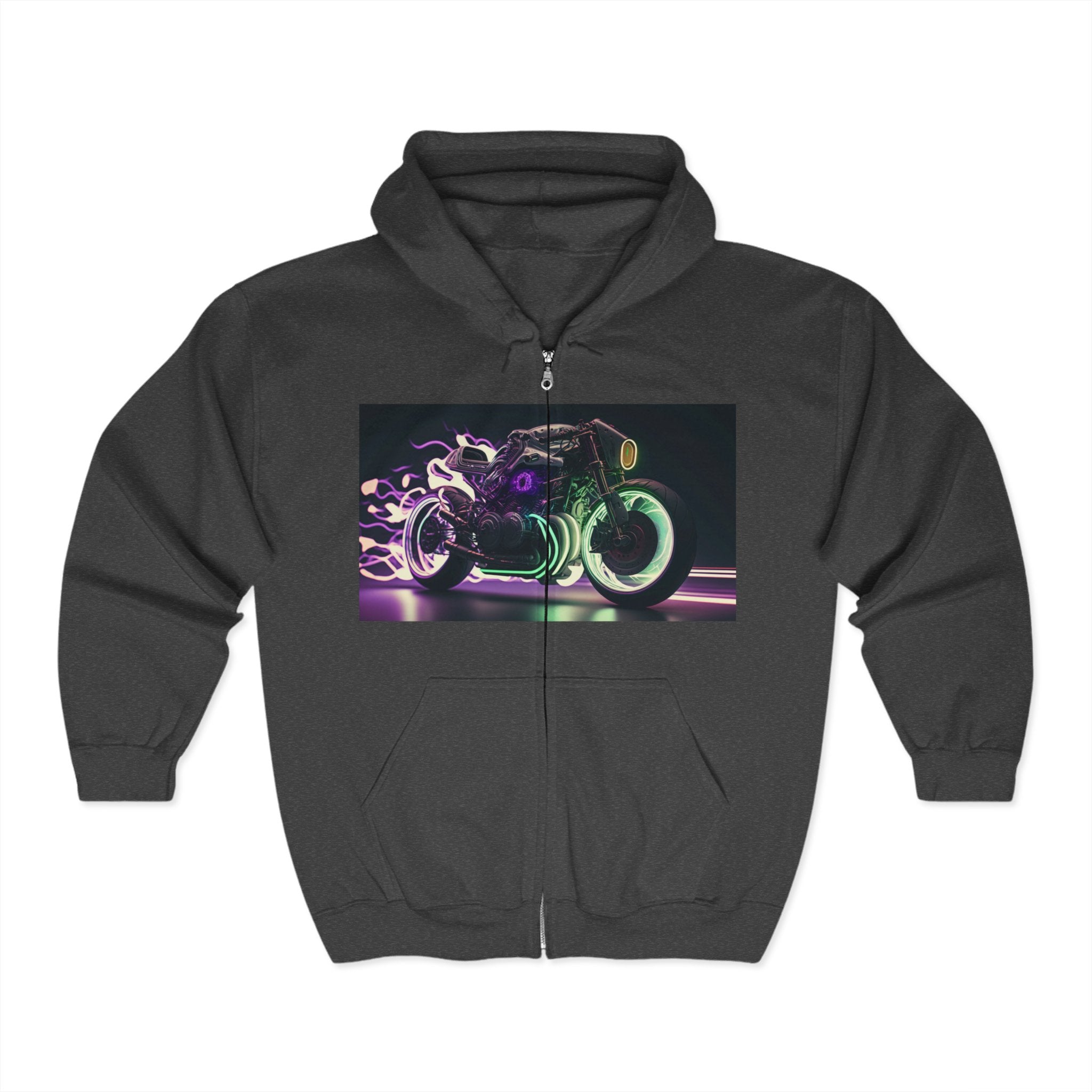Unisex Heavy Blend™ Full Zip Hooded Sweatshirt - Neon Motorcycle 03