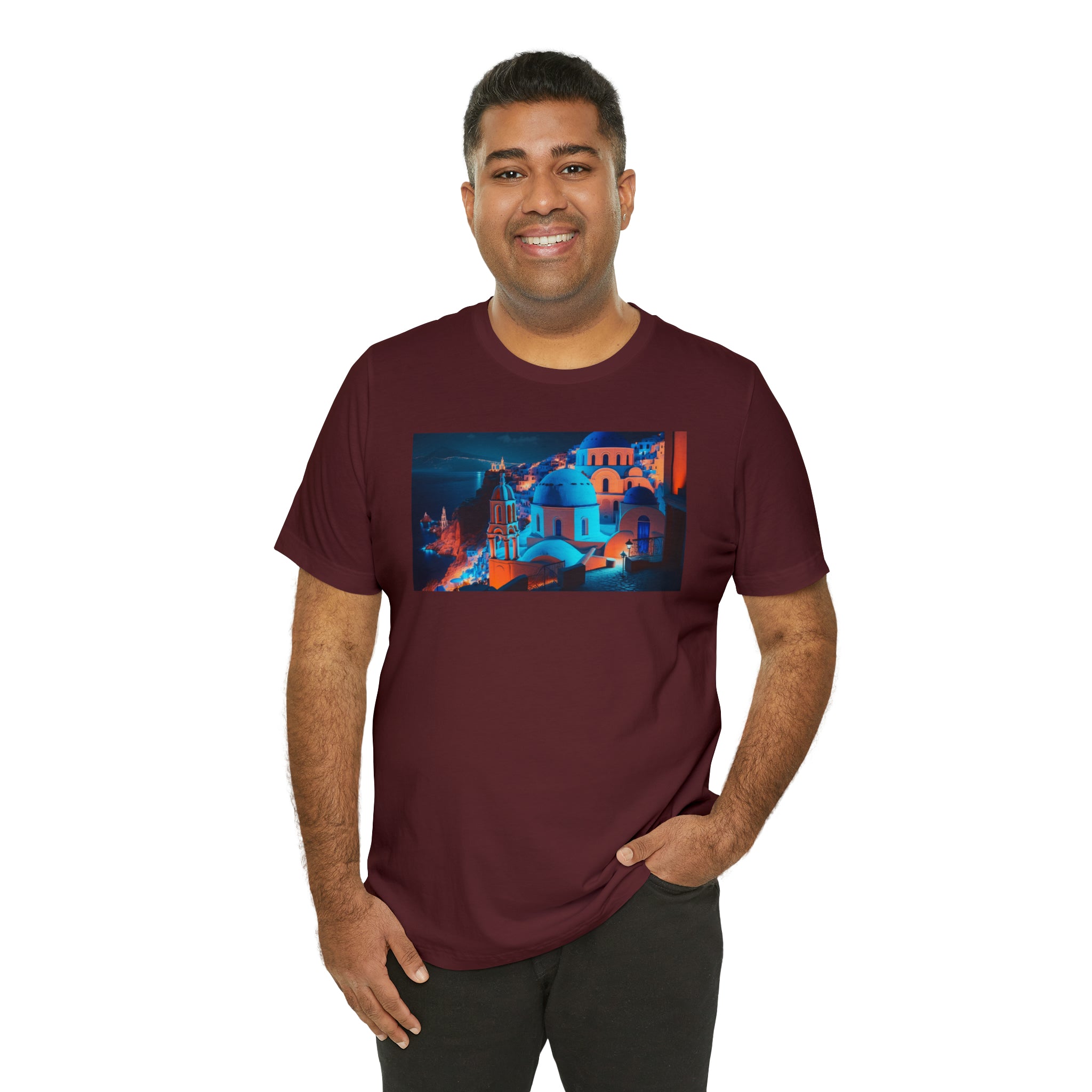 Unisex Jersey Short Sleeve Tee - Oia Blue Domes, Greece