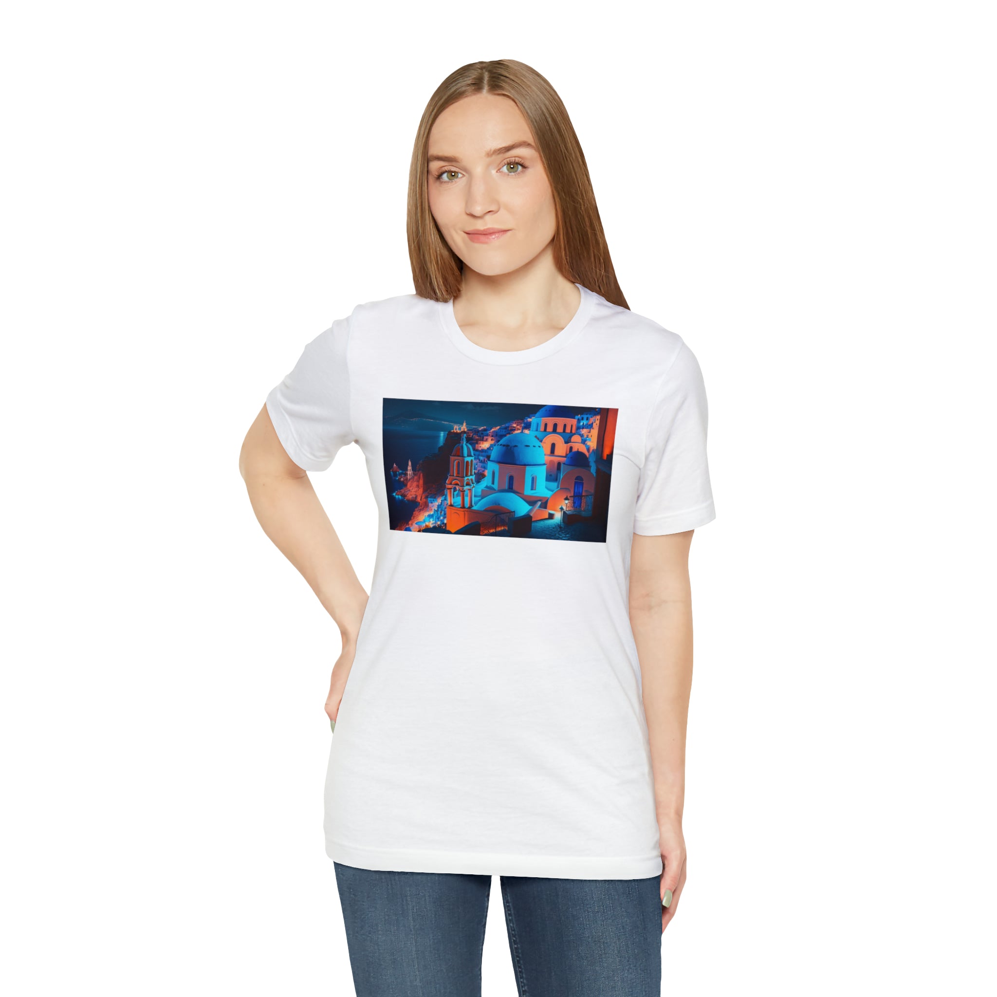 Unisex Jersey Short Sleeve Tee - Oia Blue Domes, Greece