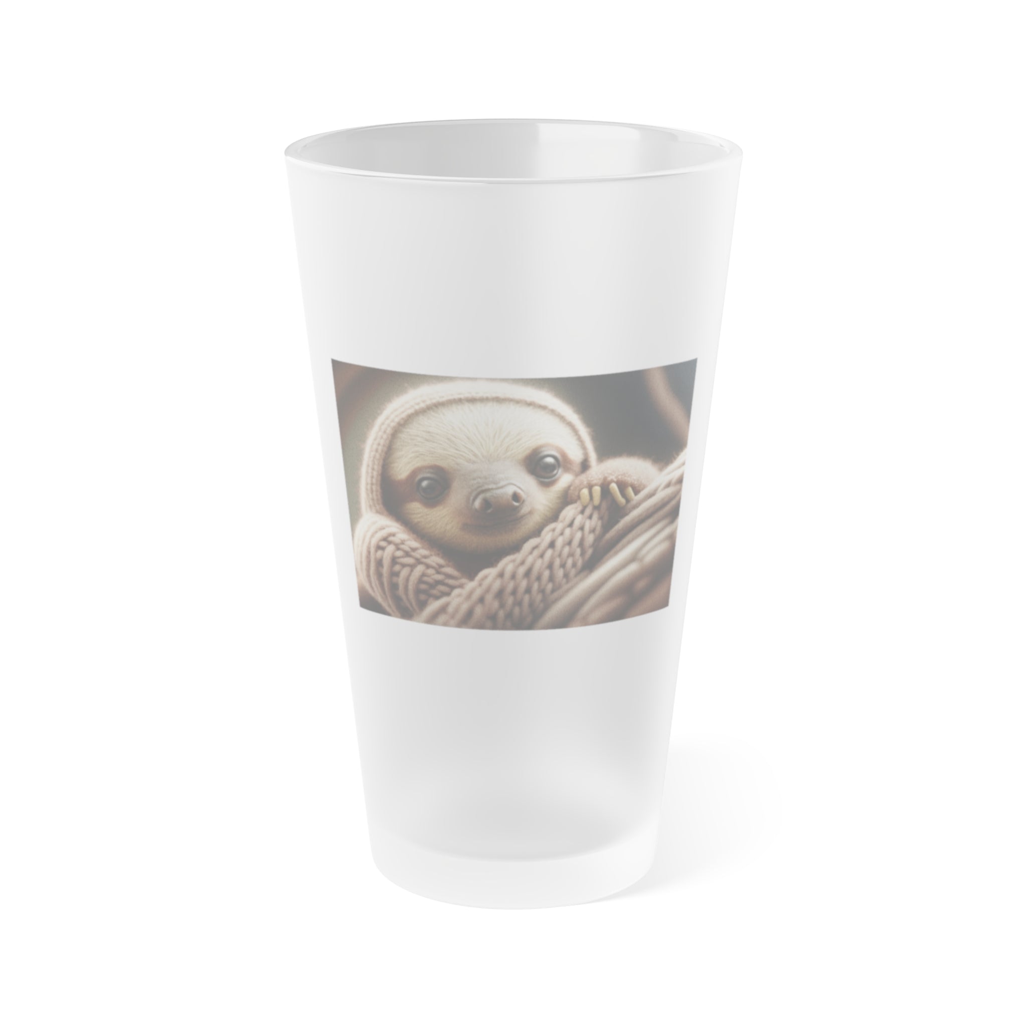 Frosted Pint Glass, 16oz - Animal Knit Arts, Sloth pup