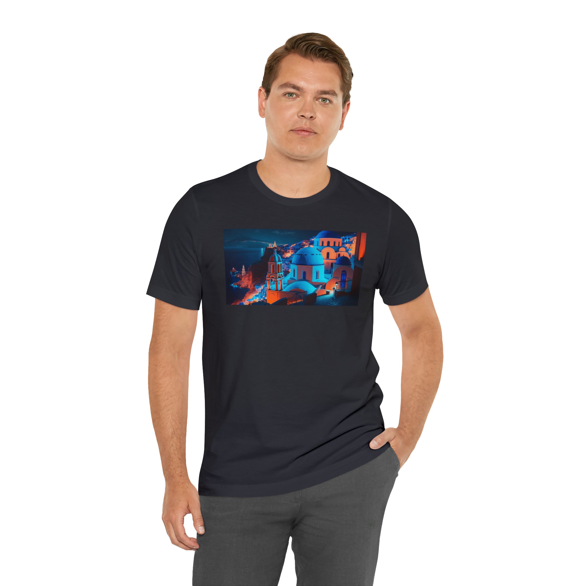 Unisex Jersey Short Sleeve Tee - Oia Blue Domes, Greece