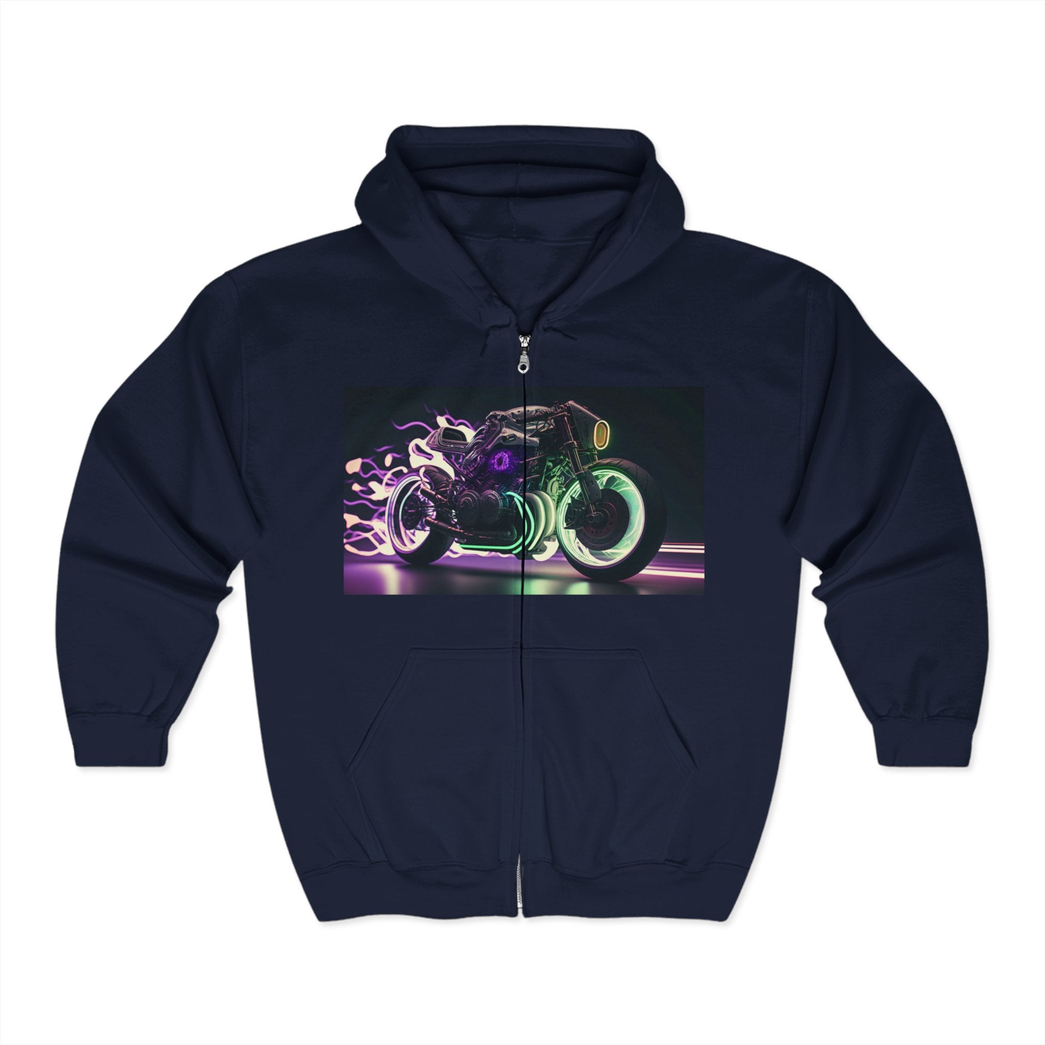 Unisex Heavy Blend™ Full Zip Hooded Sweatshirt - Neon Motorcycle 03