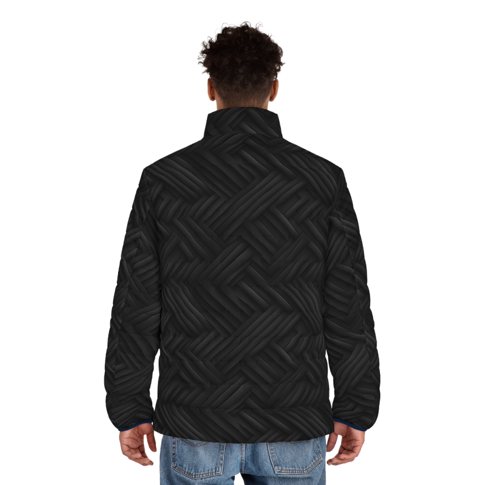 Men's Puffer Jacket (AOP) - Black Noir Designs 01