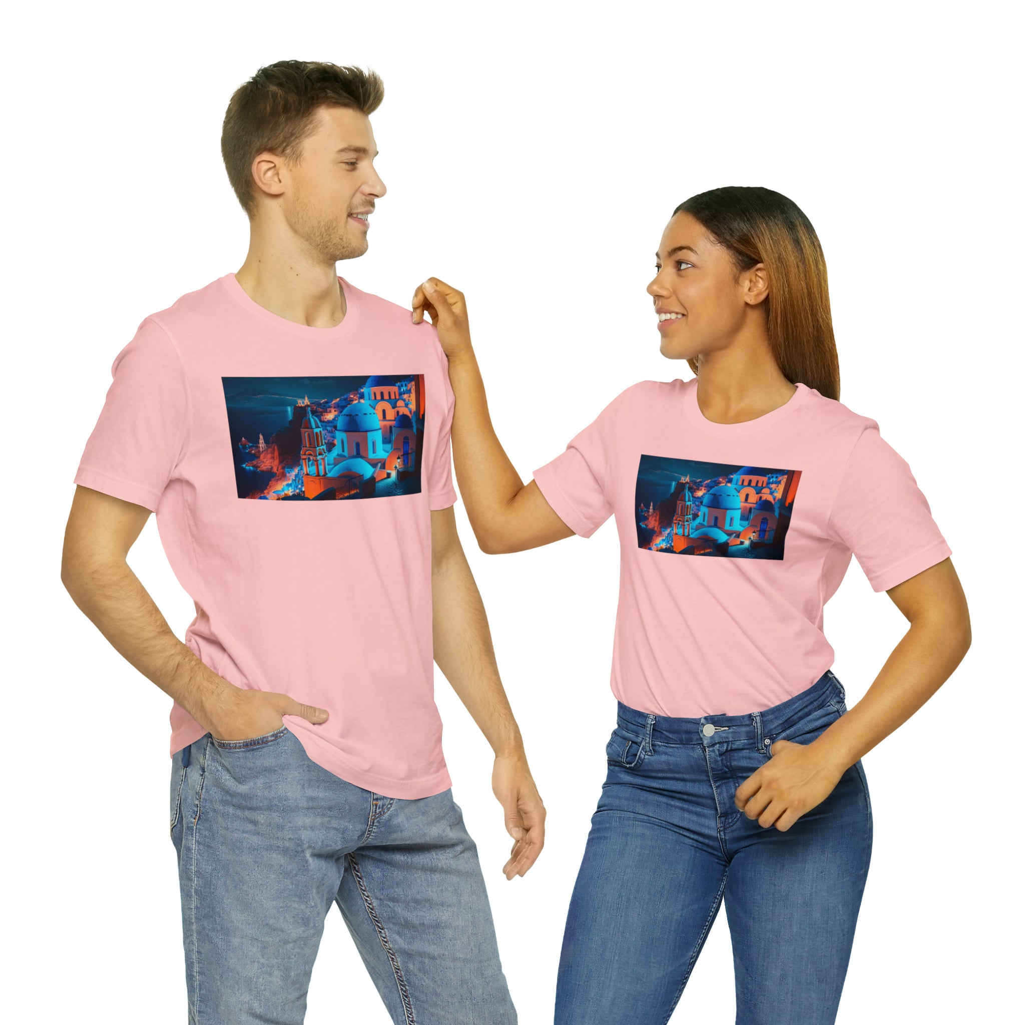 Unisex Jersey Short Sleeve Tee - Oia Blue Domes, Greece