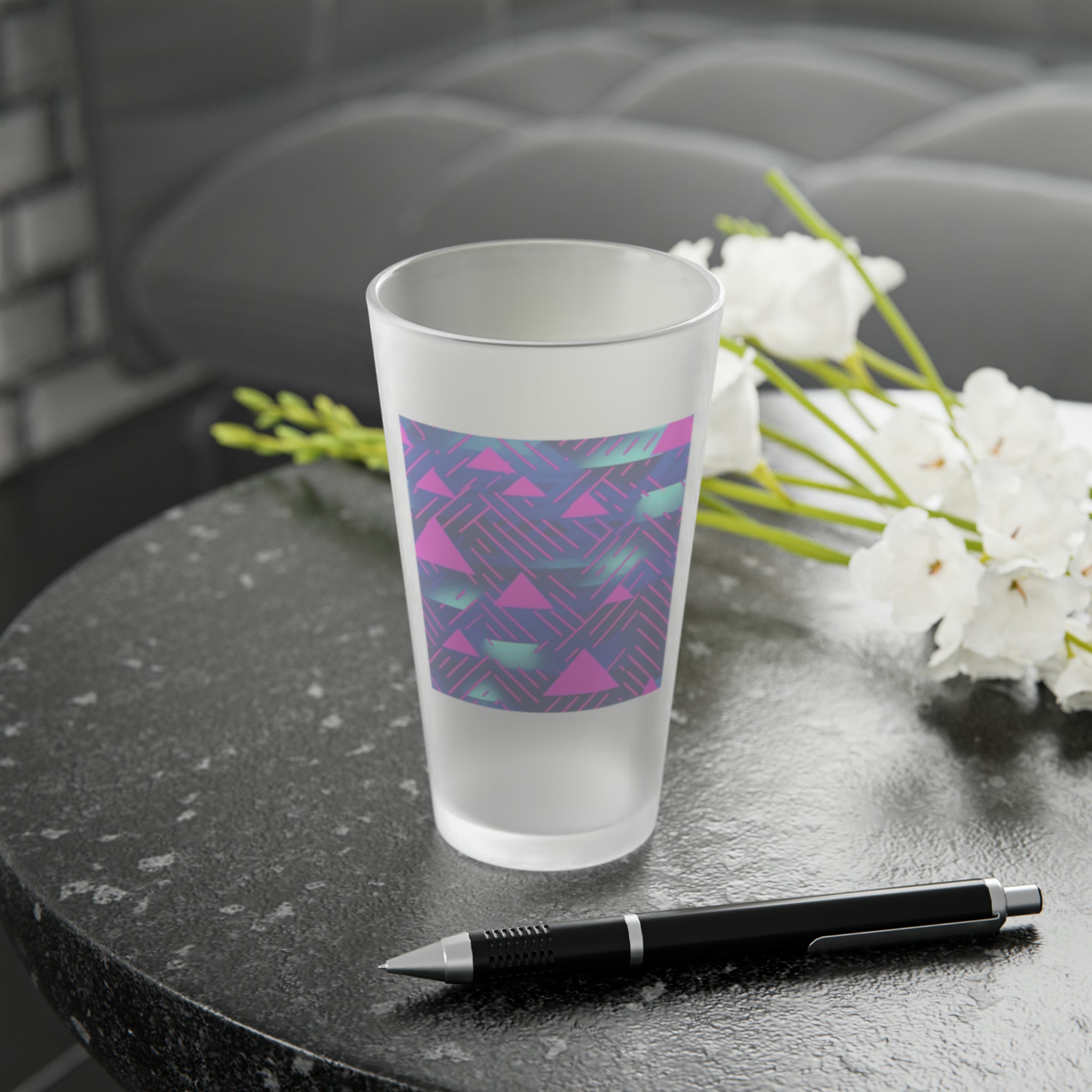 Frosted Pint Glass, 16oz - Vibrant Designs 01