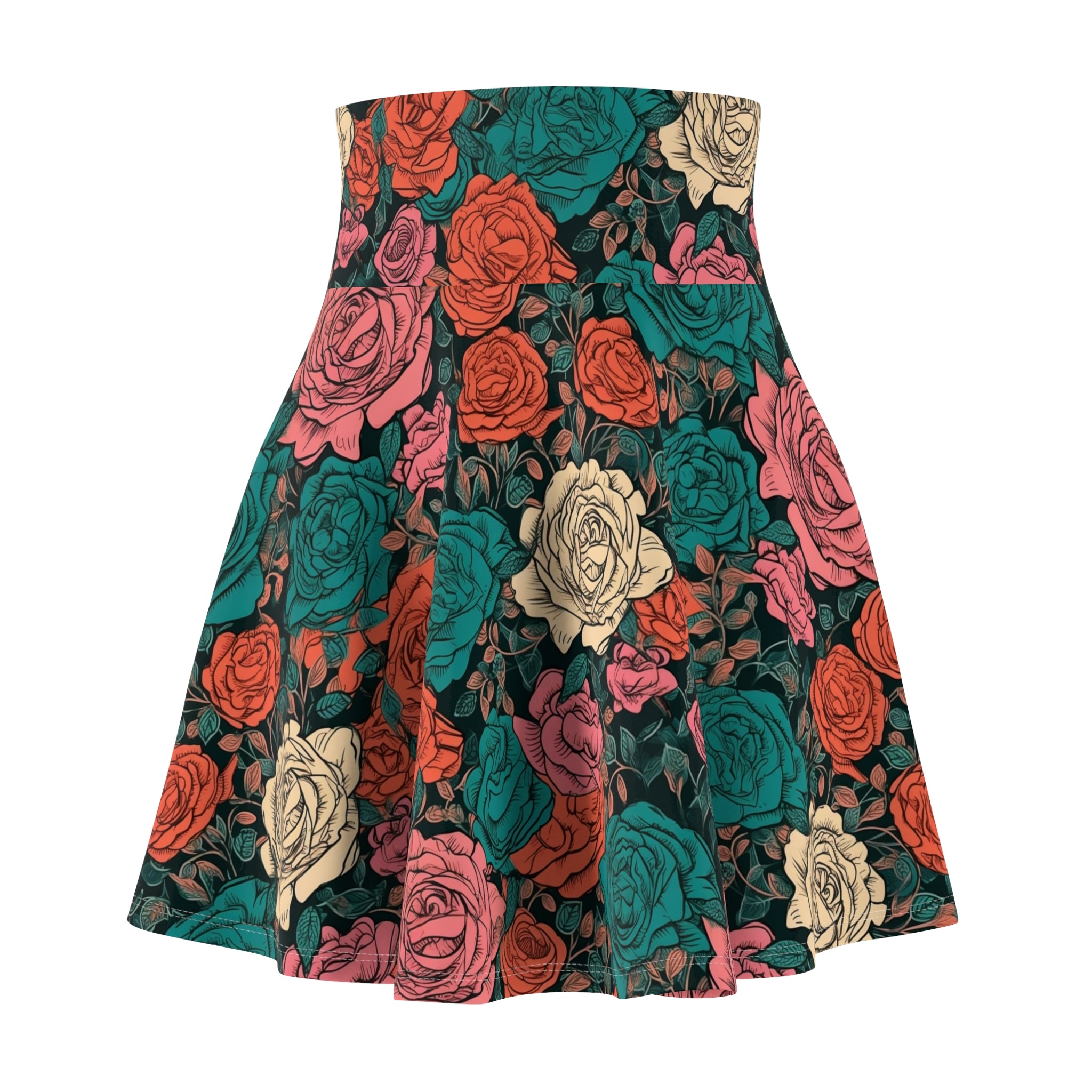Women's Skater Skirt (AOP) - Seamless Watercolor Designs - Roses 02