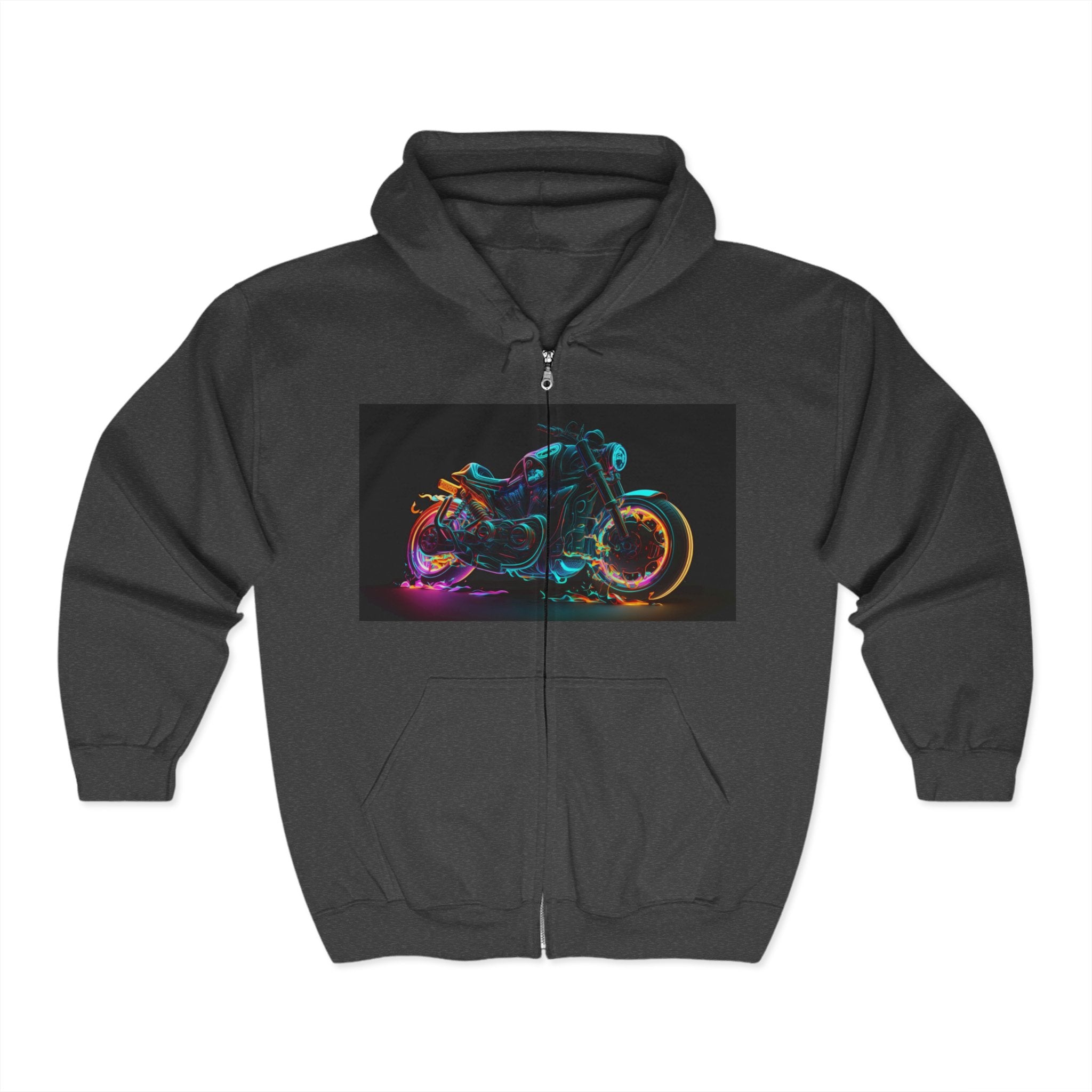 Unisex Heavy Blend™ Full Zip Hooded Sweatshirt - Neon Motorcycle 10