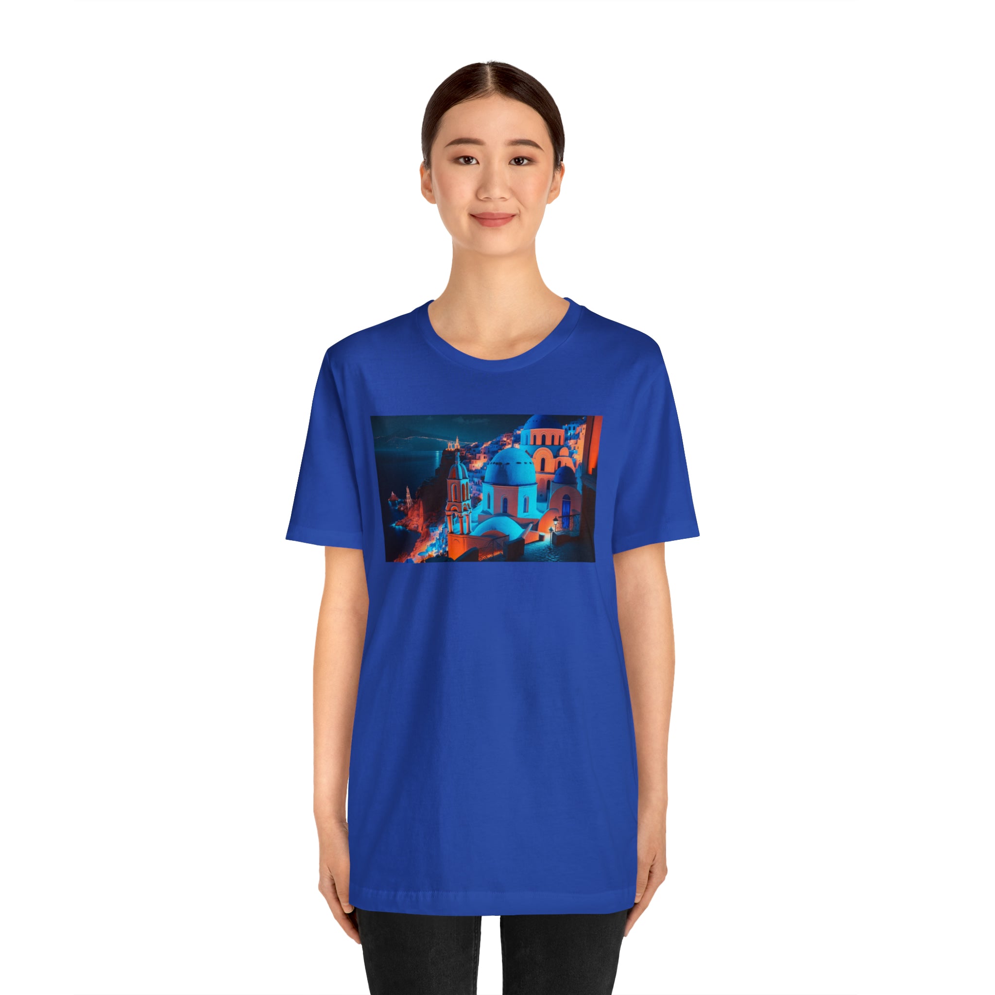 Unisex Jersey Short Sleeve Tee - Oia Blue Domes, Greece
