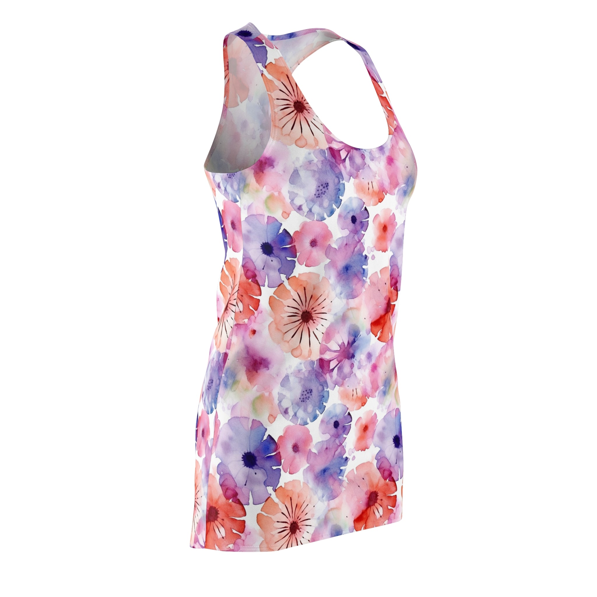 Women's Cut & Sew Racerback Dress (AOP) - Seamless Flower Watercolor Designs 08