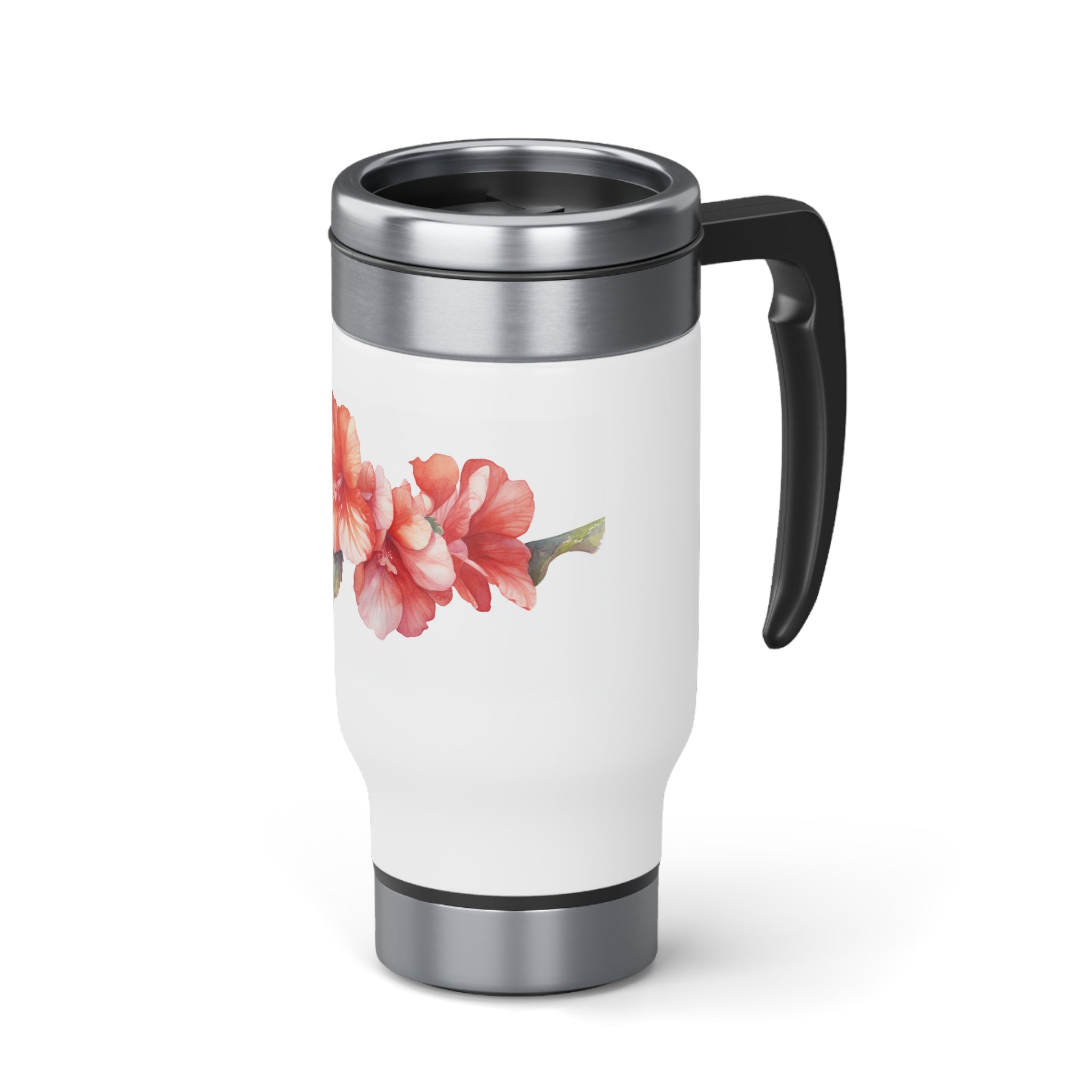 Stainless Steel Travel Mug with Handle, 14oz - Begonia, Watercolor