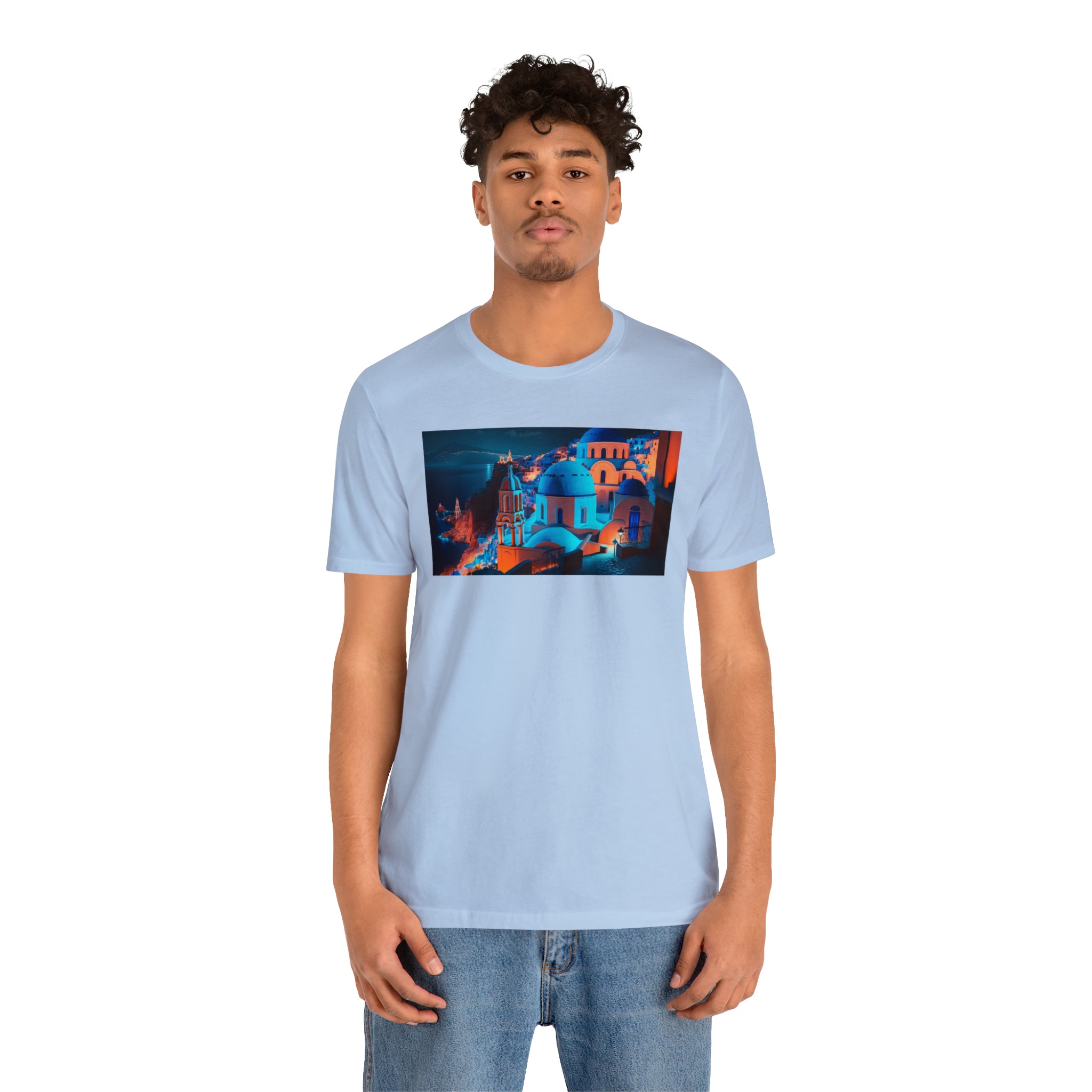 Unisex Jersey Short Sleeve Tee - Oia Blue Domes, Greece