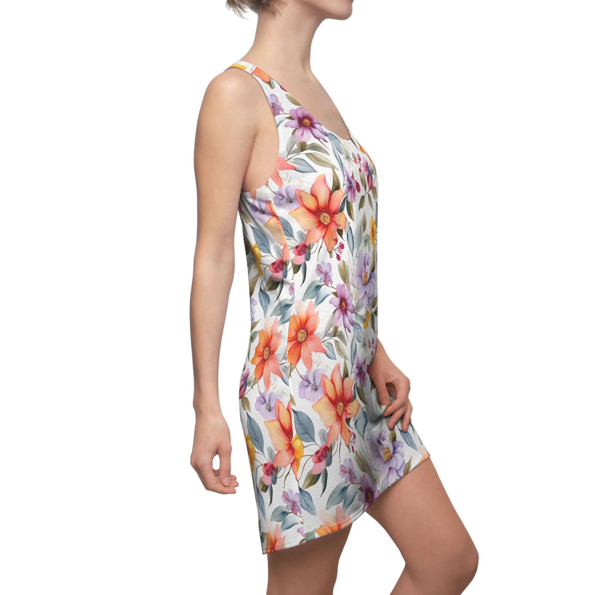 Women's Cut & Sew Racerback Dress (AOP) - Seamless Flower Watercolor Designs 06
