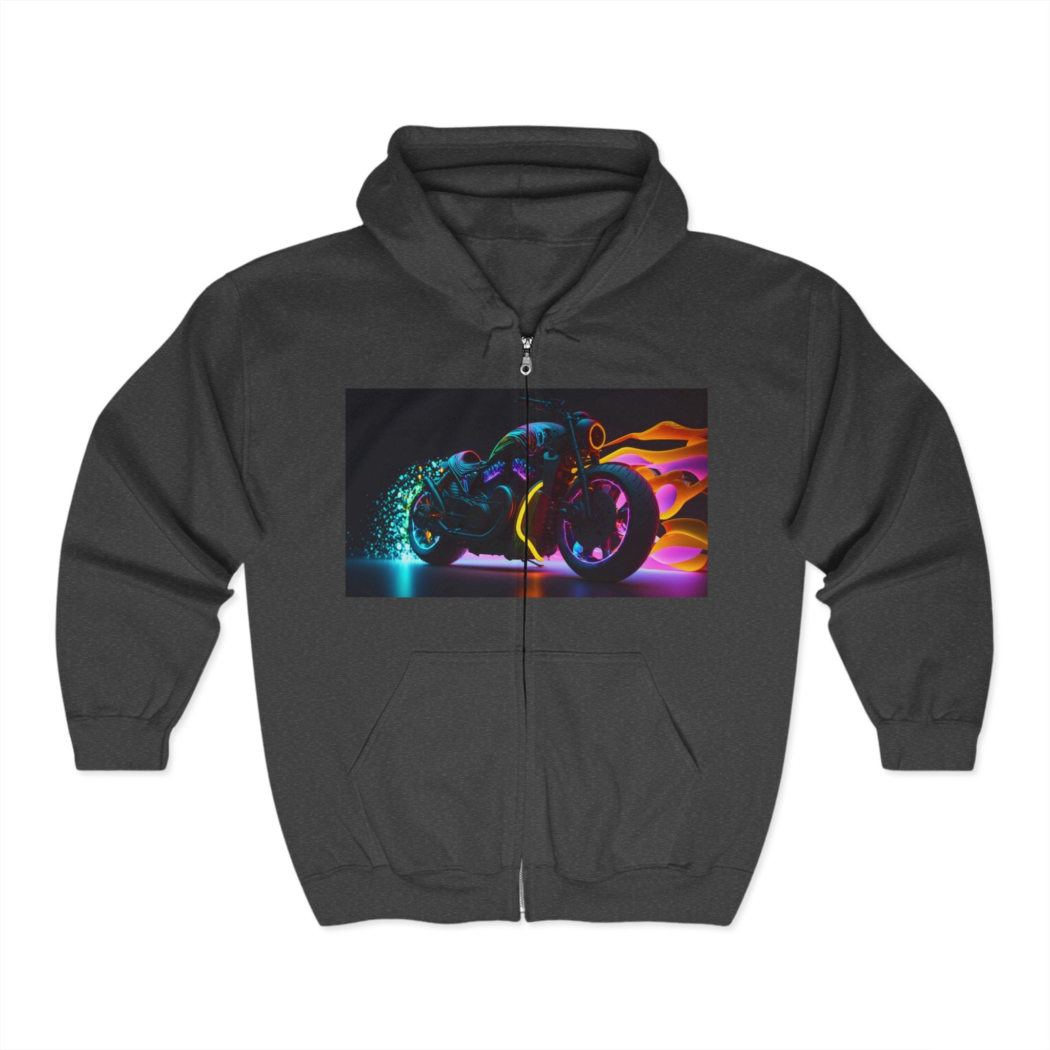 Unisex Heavy Blend™ Full Zip Hooded Sweatshirt - Neon Motorcycle 07