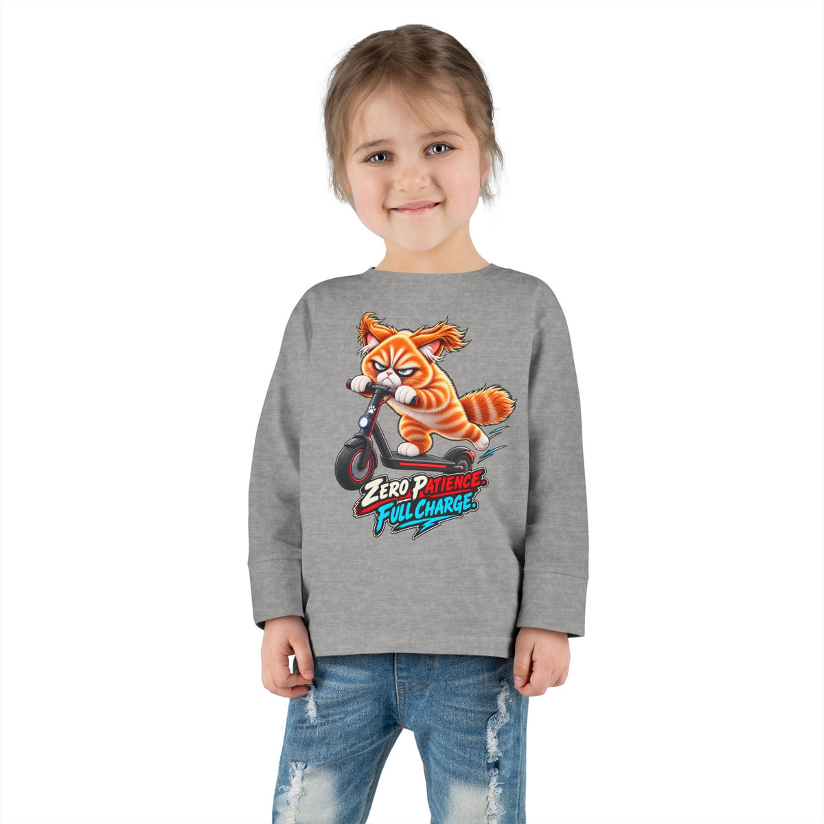 Zero Patience, Full Charge - Mildly Feral - Toddler Long Sleeve Tee