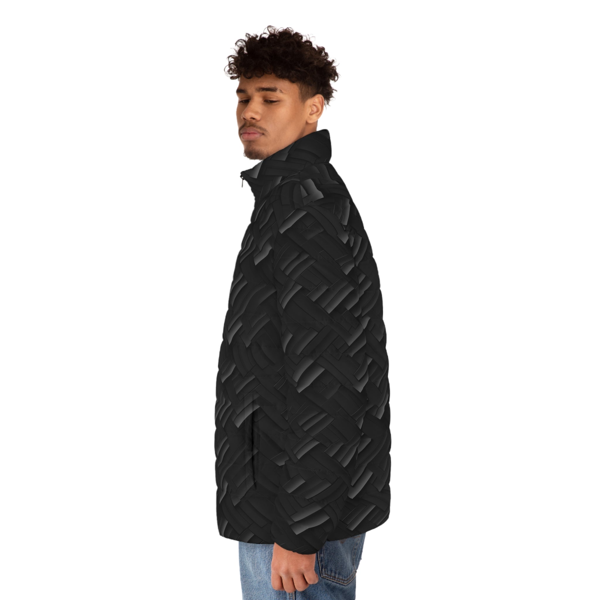 Men's Puffer Jacket (AOP) - Black Noir Designs 07