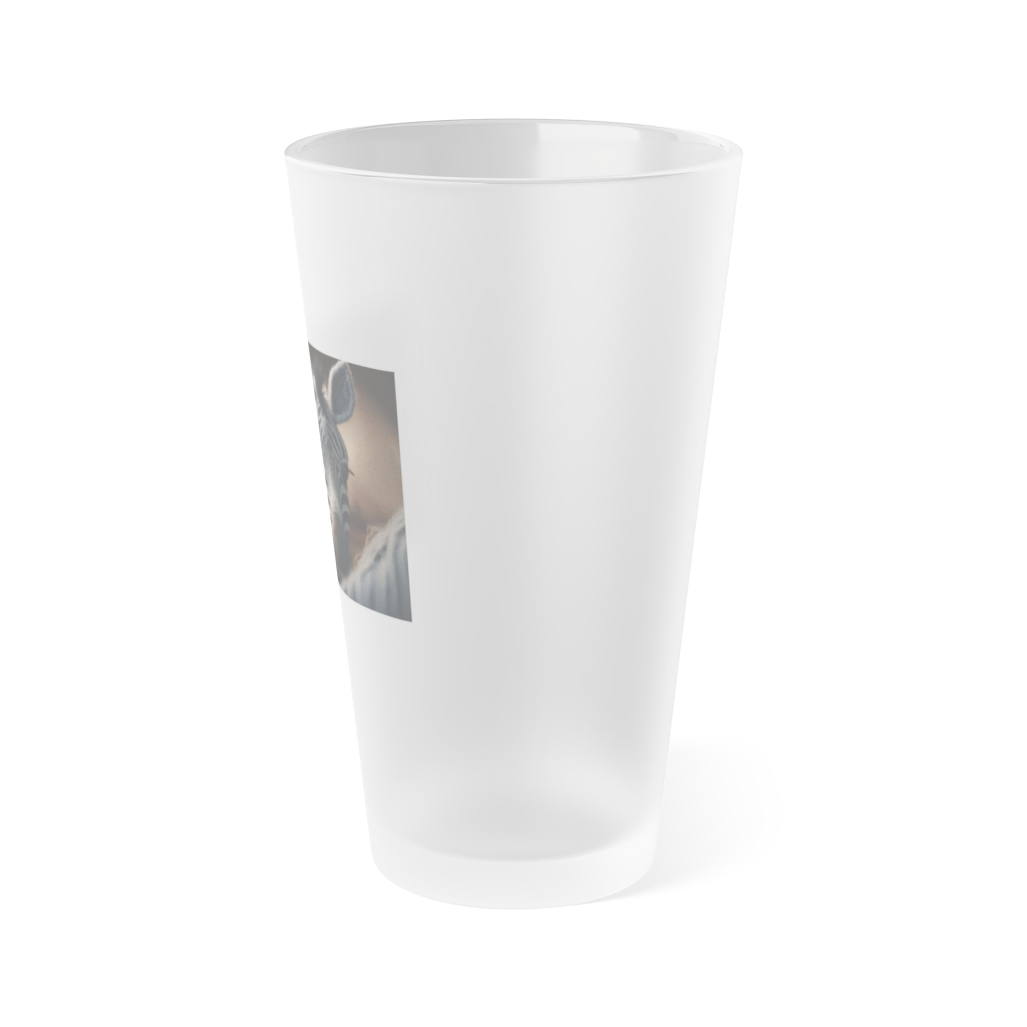 Frosted Pint Glass, 16oz - Animal Knit Arts, Zebra foal