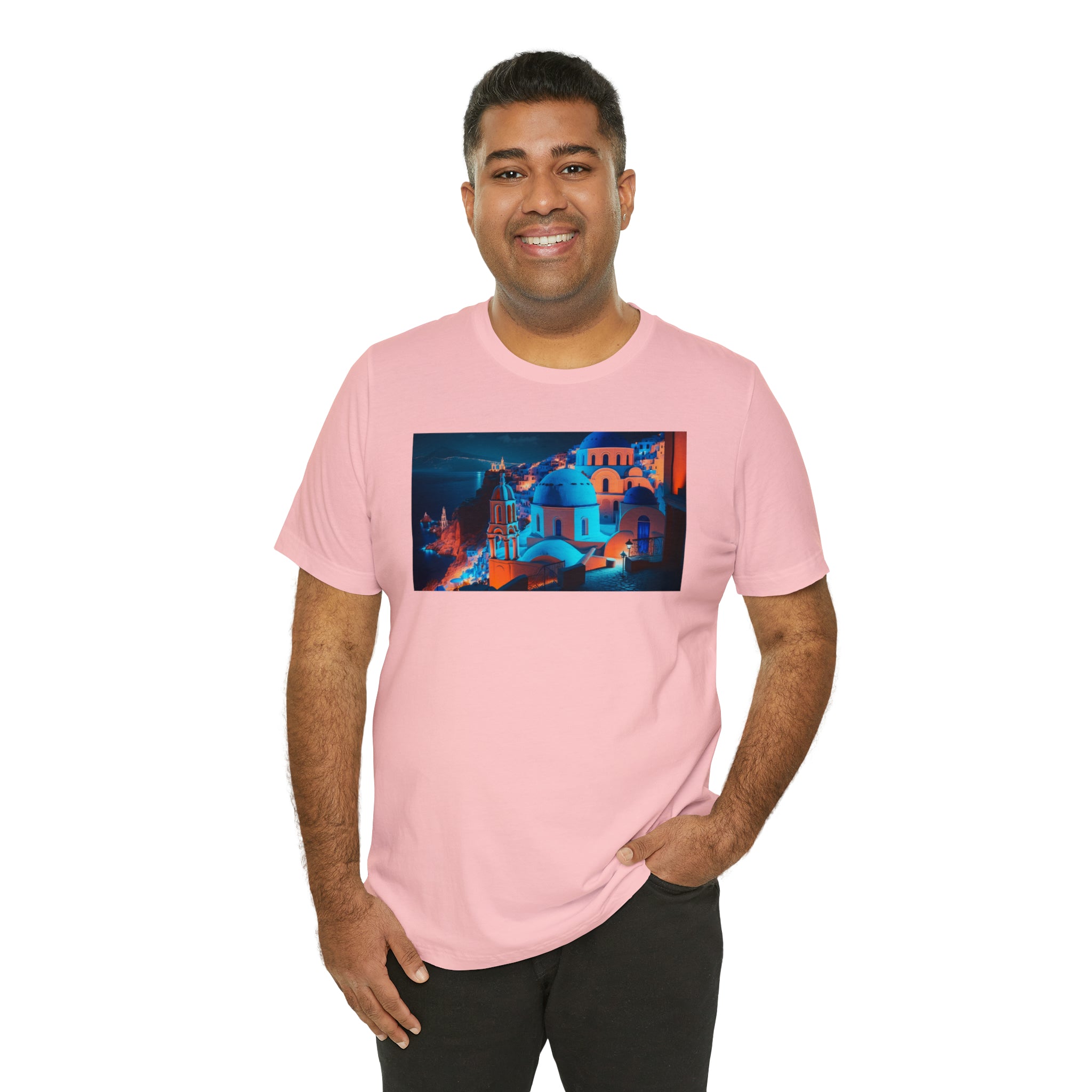 Unisex Jersey Short Sleeve Tee - Oia Blue Domes, Greece