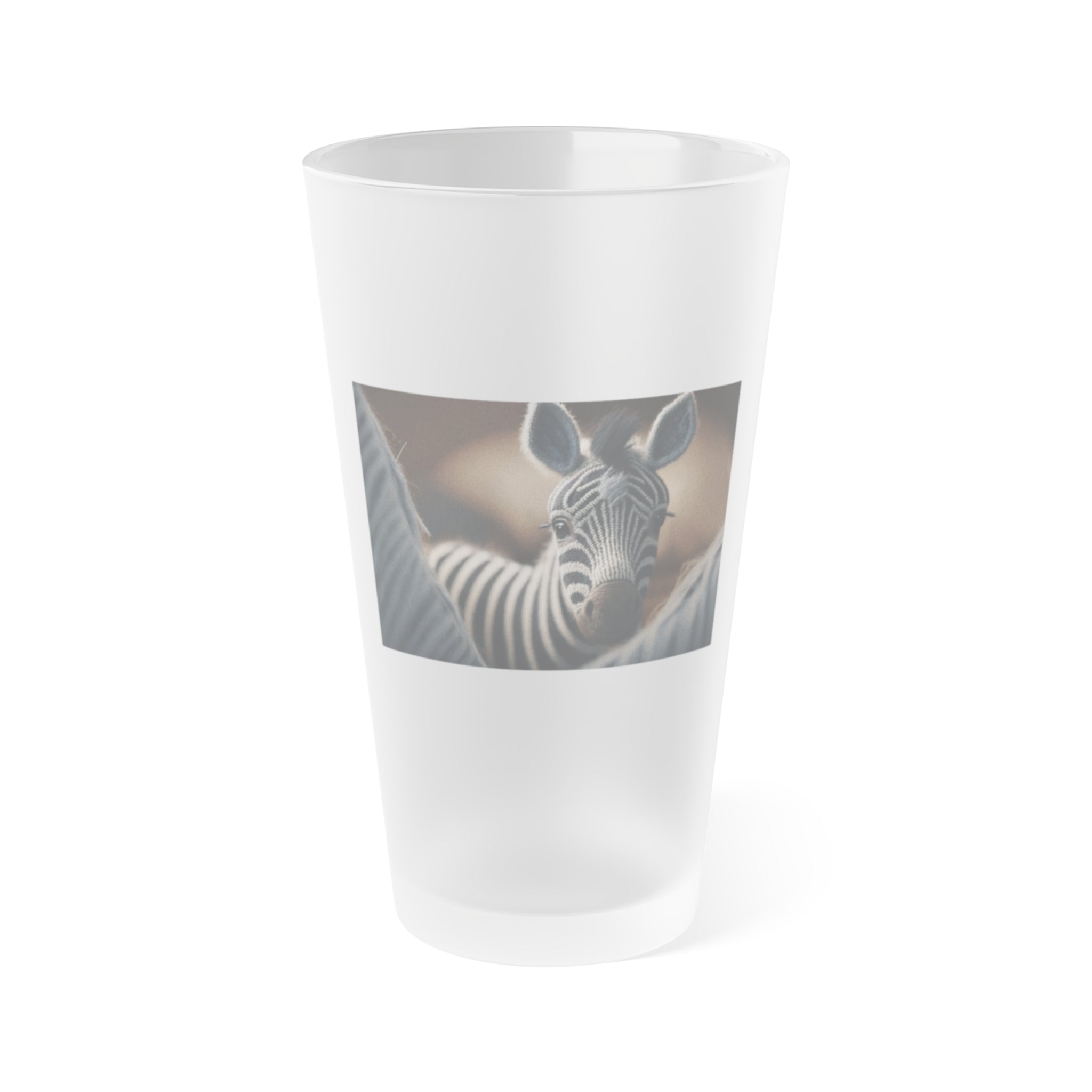 Frosted Pint Glass, 16oz - Animal Knit Arts, Zebra foal